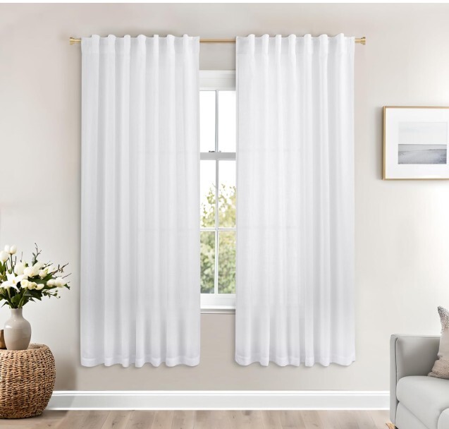 Style Selections Bernard White 40″ X 63″ Back Tab Window Curtain Panel