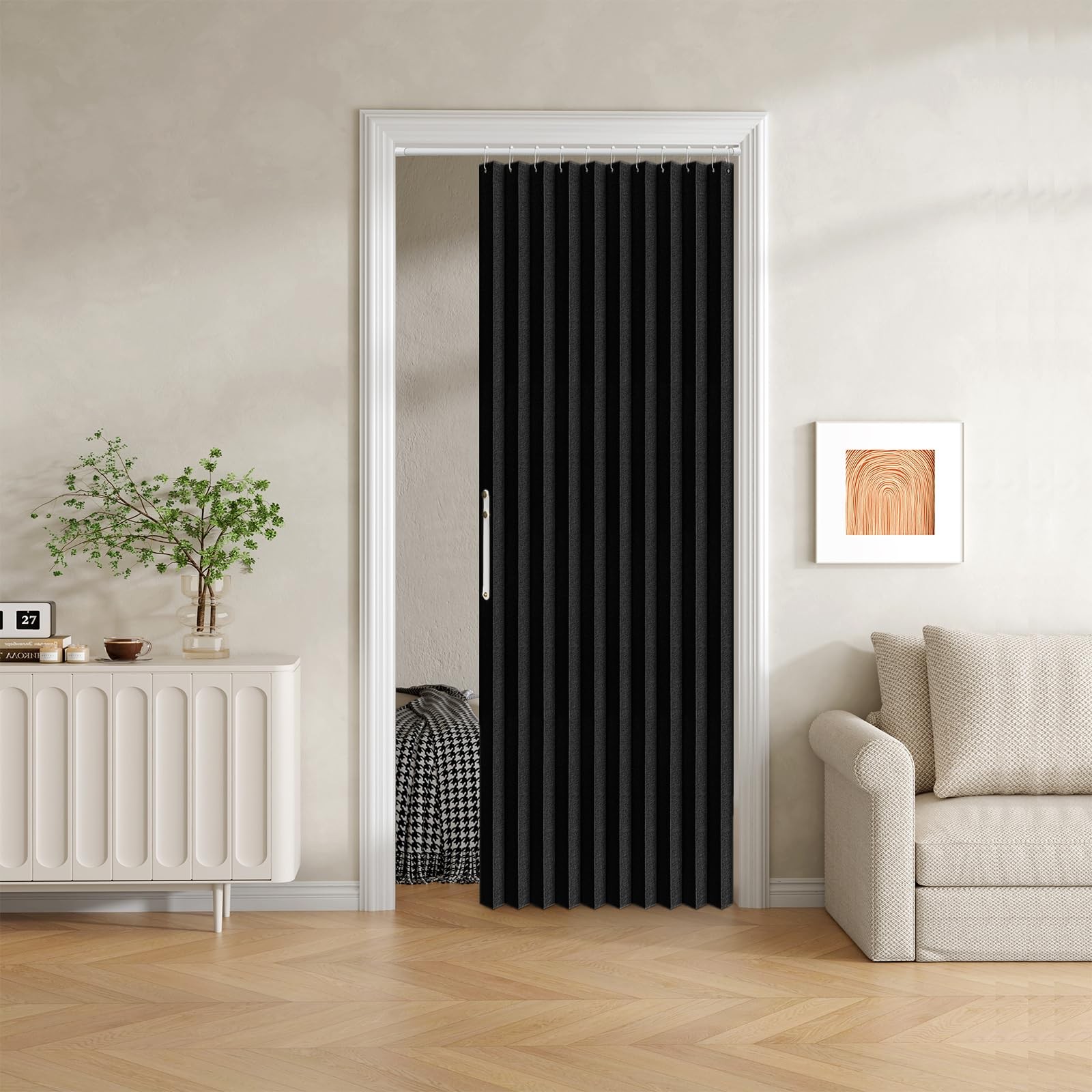 Jilron 100% Blackout Fabric Folding Door 42″W x 78″L (Pack of 1), Black