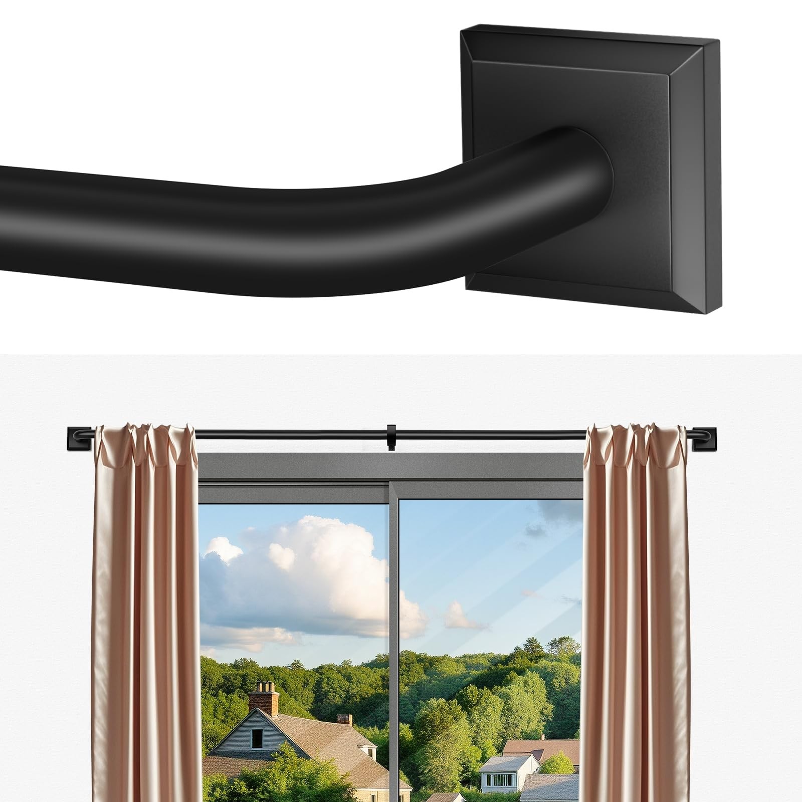 Black Curtain Rods for Windows 66-120Inch(5.5-10ft) Heavy 66″-120″,