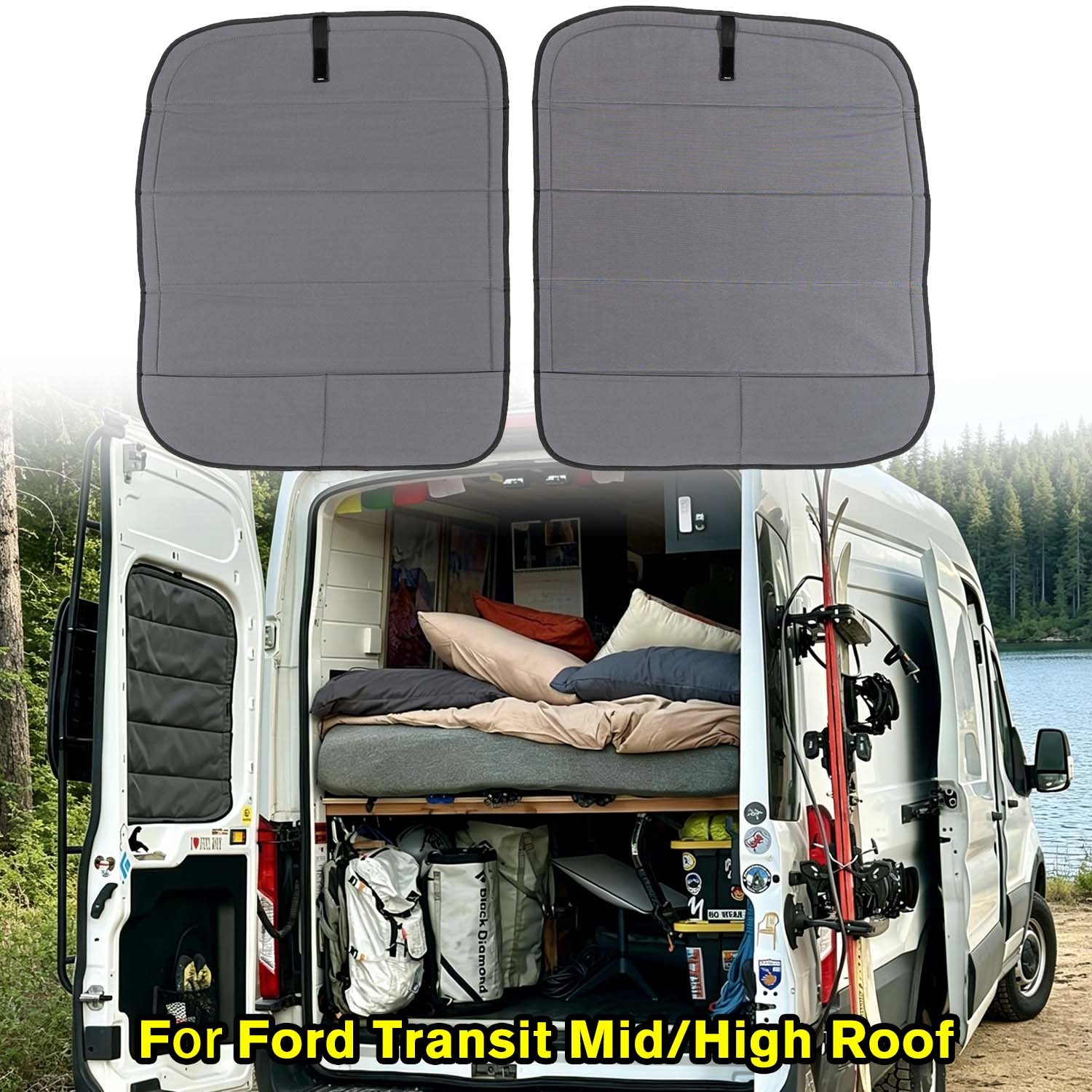 2PCS Insulated Privacy Rear Door Covers for Ford Transit High/Medium Roof 2015+