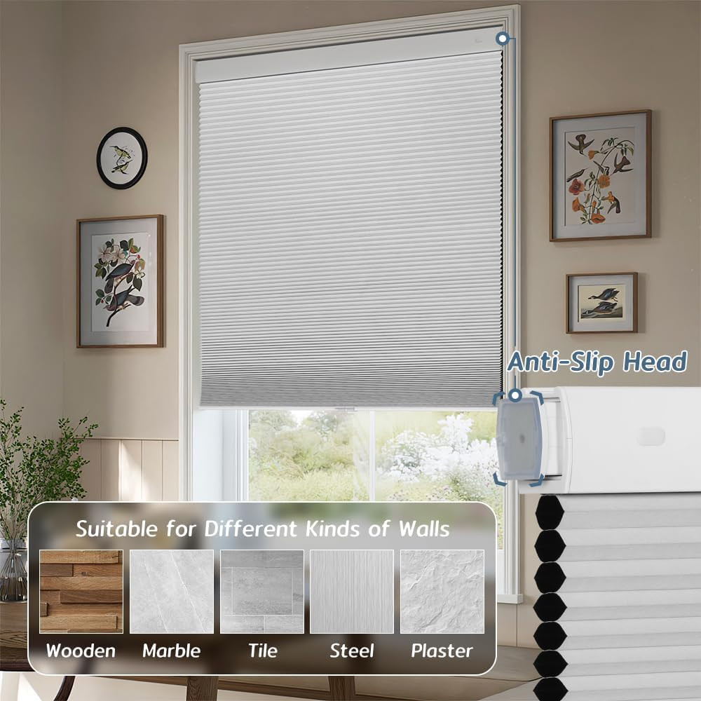 Cordless Blackout Cellular Shades, Easy Install, 68″ W X 64″ H, White
