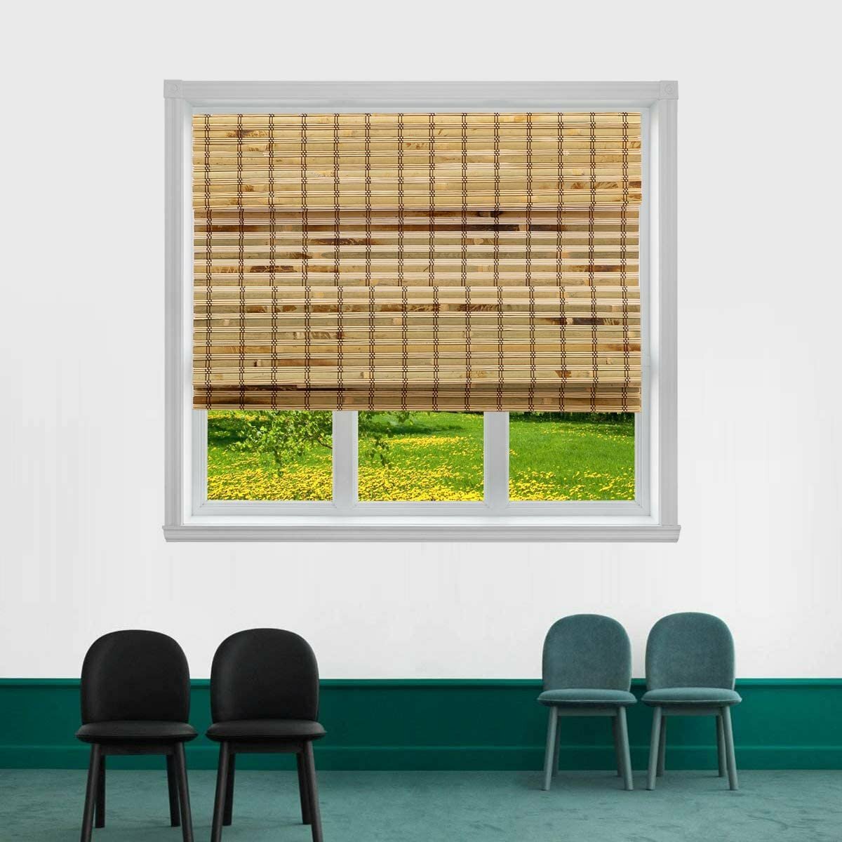 TJ GLOBAL Cordless Flatstick Bamboo Roman Window Blind Sun Shade, Light…