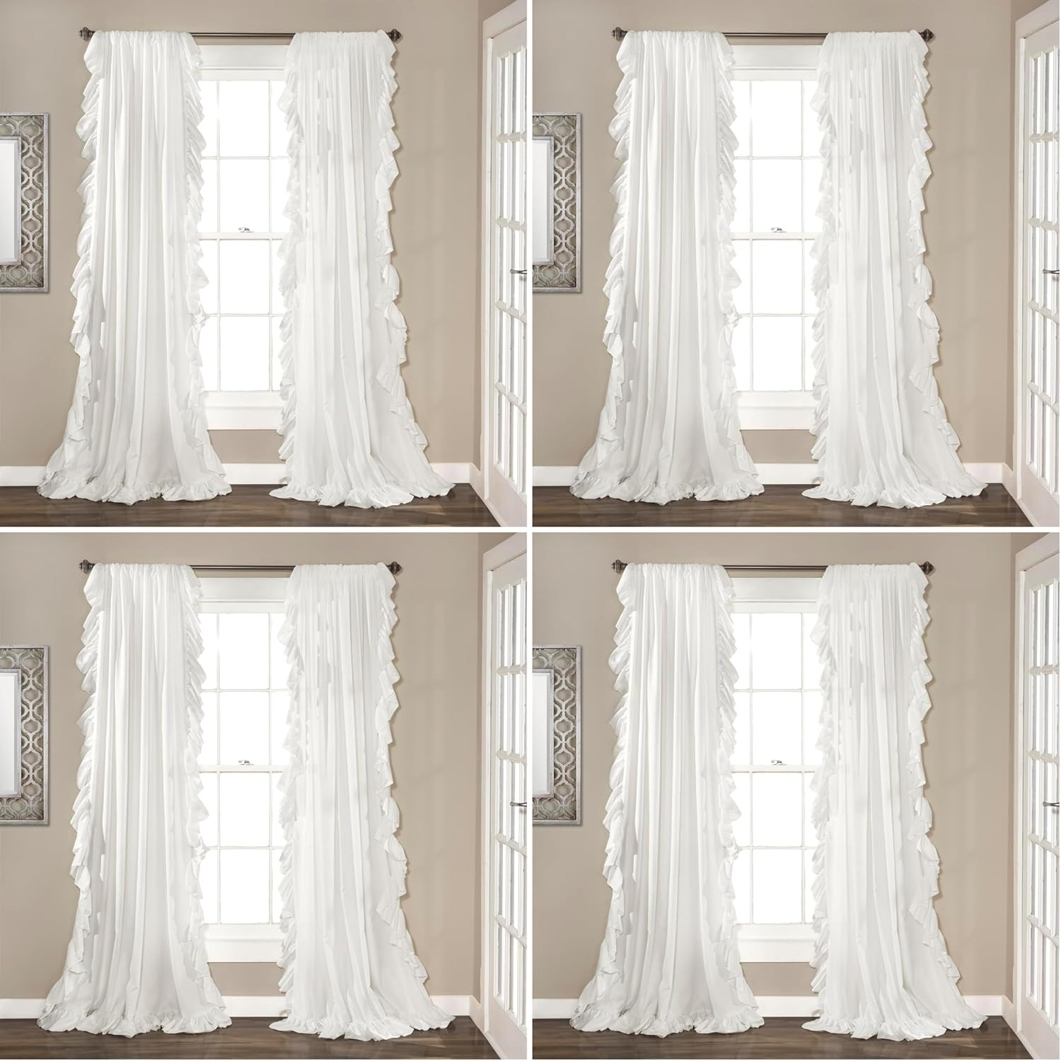 Reyna Ruffle Window Curtain Panel Set, Pair, 54″ W X 84″ L, Wheat – Flowy Curtai