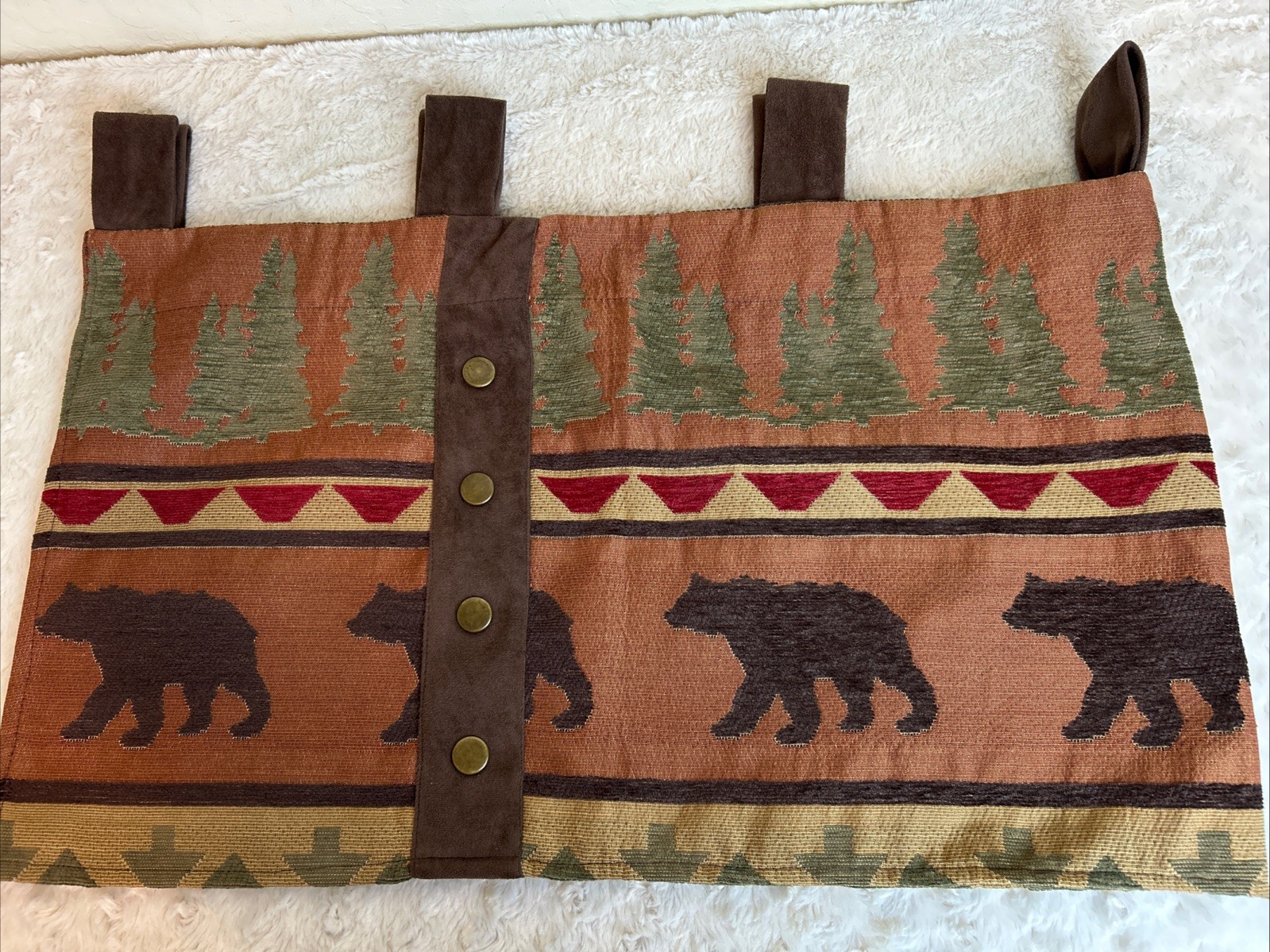 2 Curtain valances 54″x18″ Forest Walk bear forest Trees Cabin Tapestry Tab Top