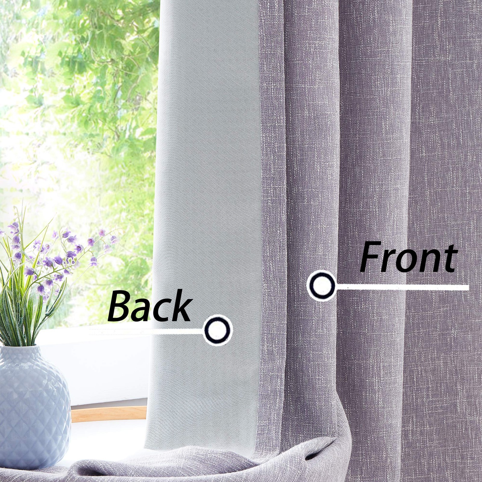 Lavender Solid Full Blackout Curtain Linen Texture Window Treatment for Bedro…