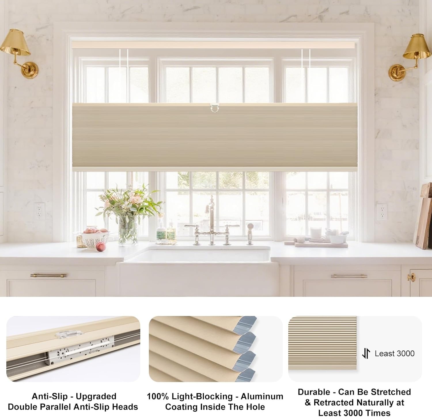 No Tools No Drill Cordless Blackout Cellular Shades, Top Down Bottom 27″x64″