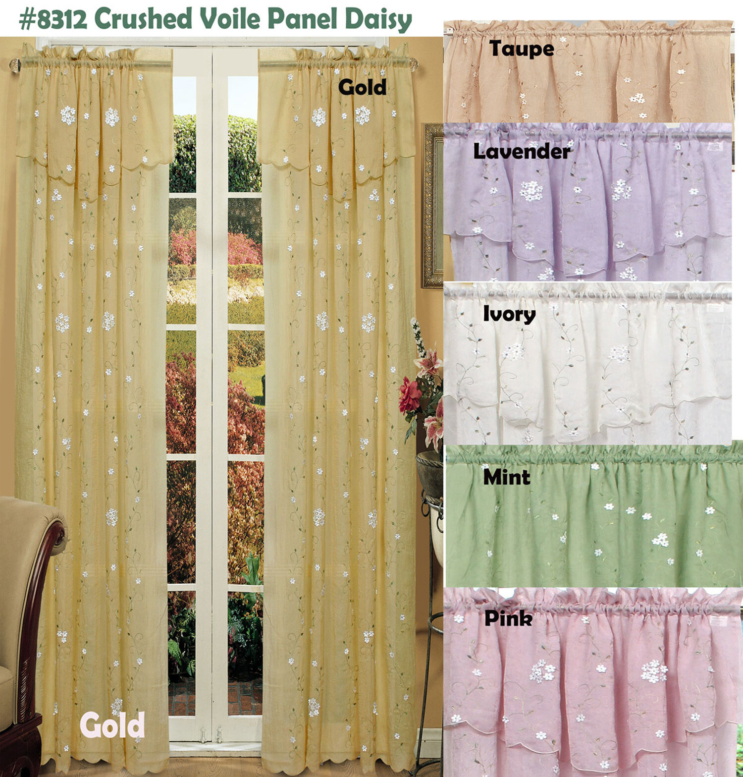 Creative Daisy Embroidered Floral Window Curtain Panel 50×84″ 1 Piece – 6 Colors