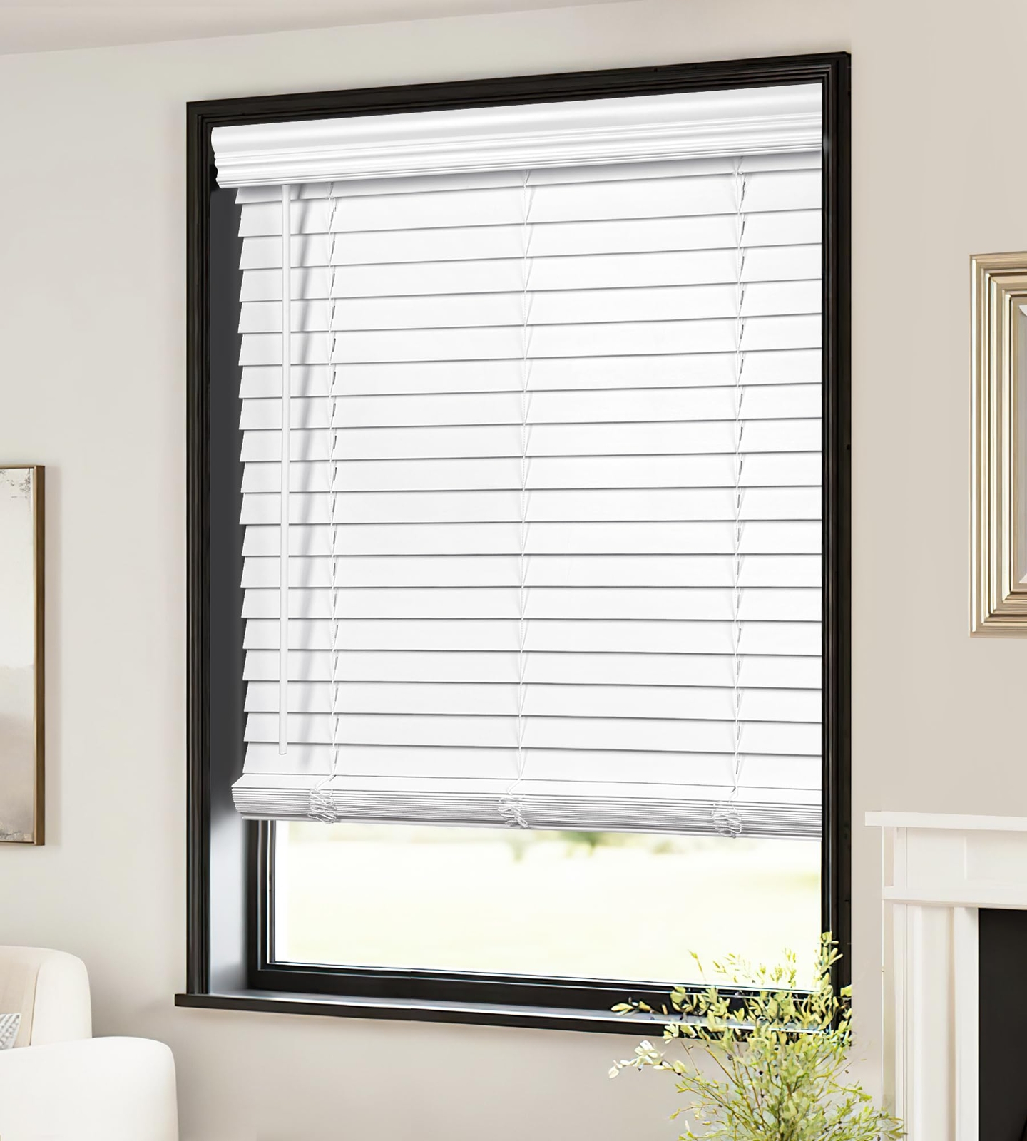LazBlinds 2-inch Cordless Faux Wood Blinds with Royal Valance Room Darkening