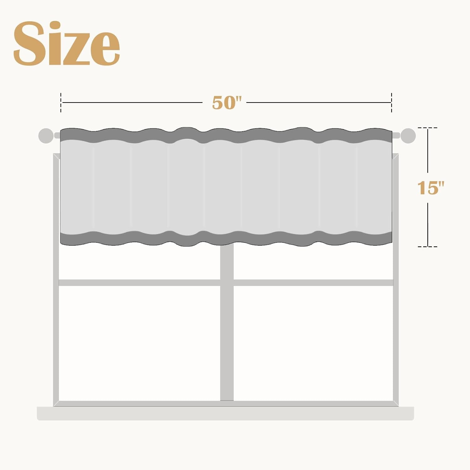 Linen Valance for Kitchen Living Room Rod Pocket Small Window Curtains Flax