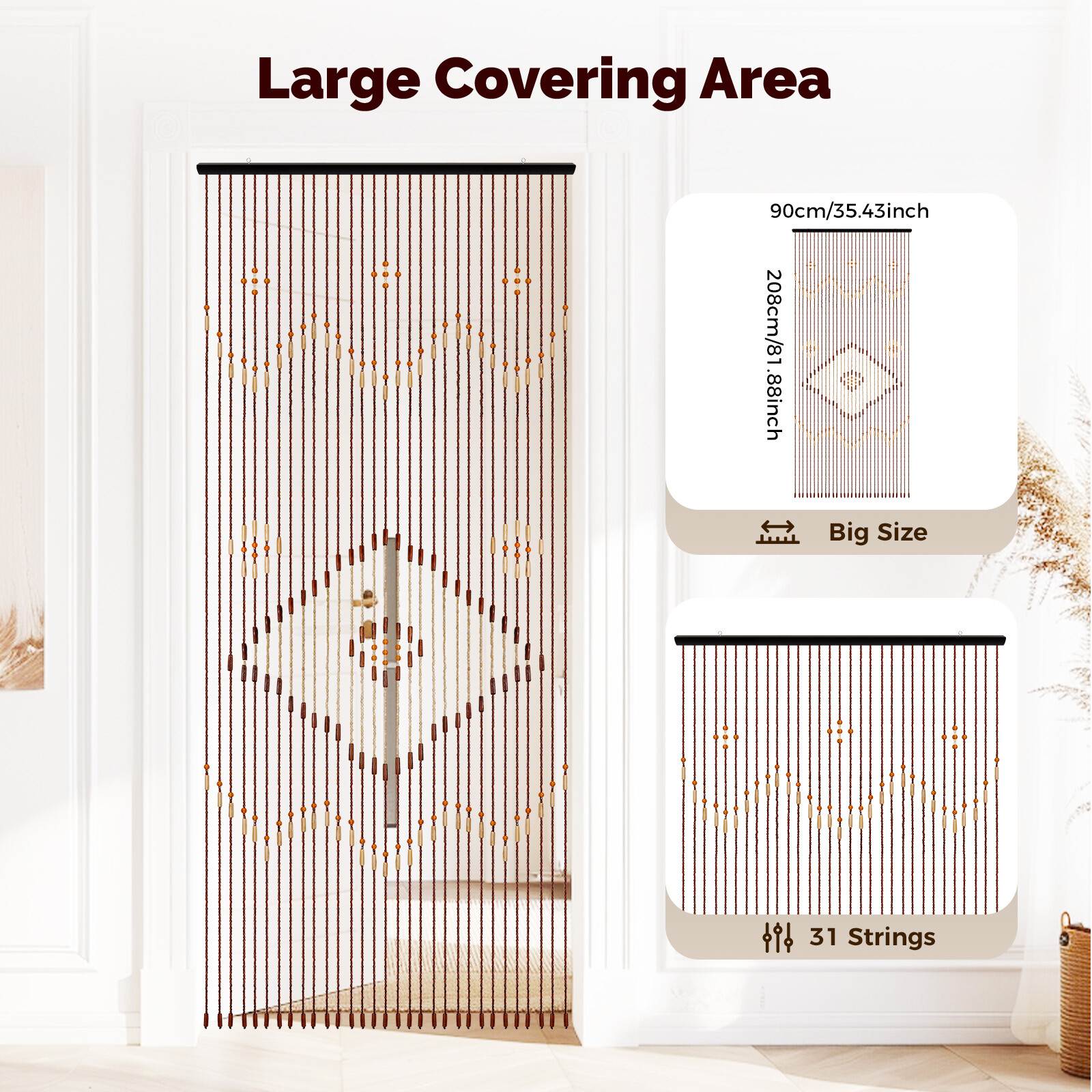 Bead Curtain, String Door Curtains Beaded Wooden Curtain 31 Line For Doorway