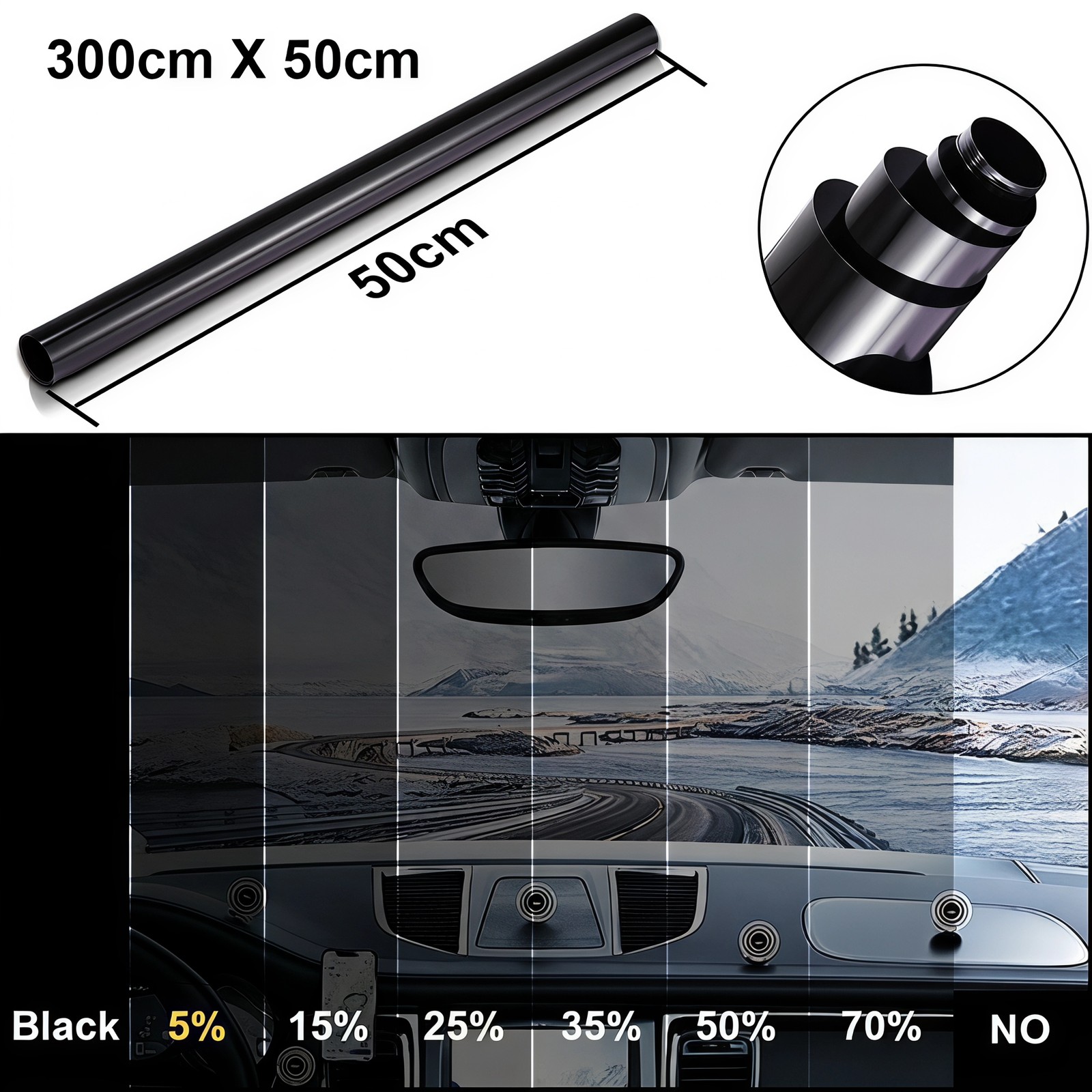 Car 5% 15% 25% 35% VLT Sun Visor Strip Tint Film Windshield Anti-UV Privacy Tint