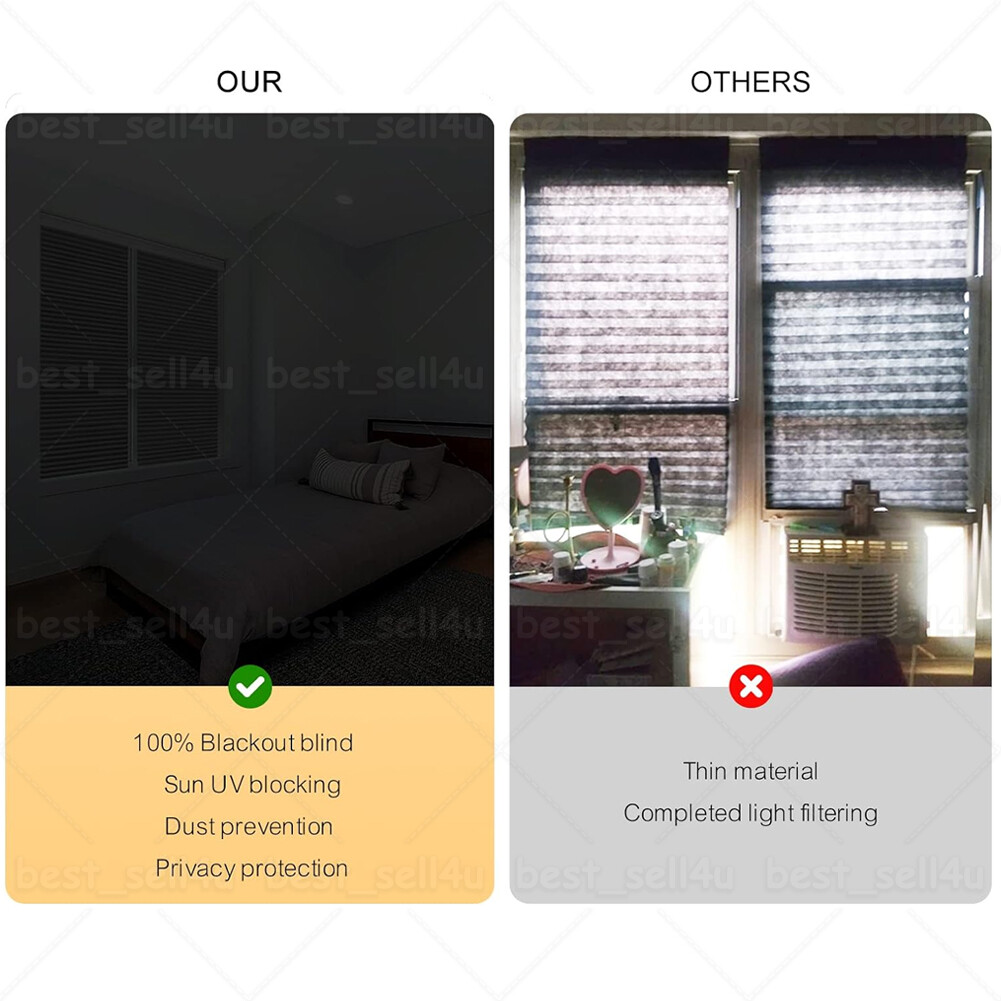 Temporary Window Blinds Cordless Self Adhesive Stick on Pleated Paper Blinds