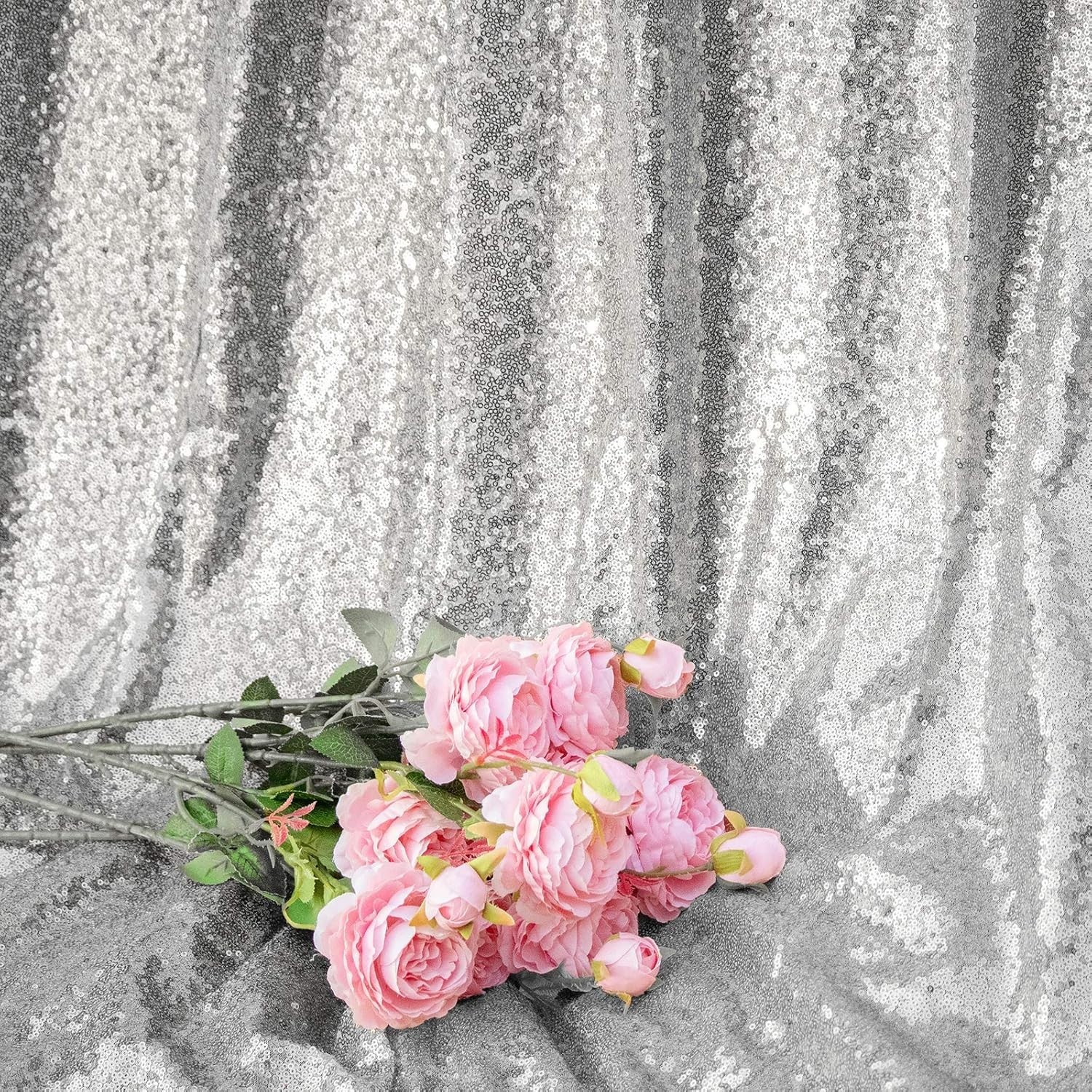 2ft x 8ft Silver Sequin Backdrop Curtains 2 Panel Glitter Photo Booth Drapes
