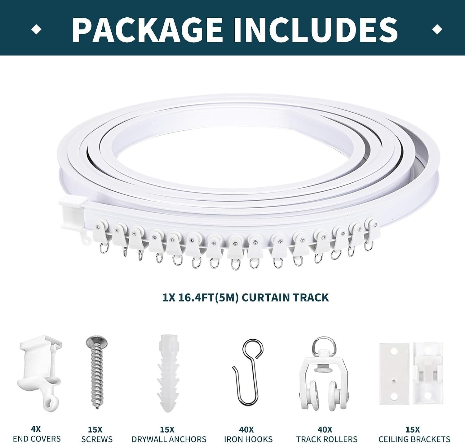 Flexible Bendable Ceiling Curtain Track, 16.4 ft 5 m, White | PVC, Stainless …