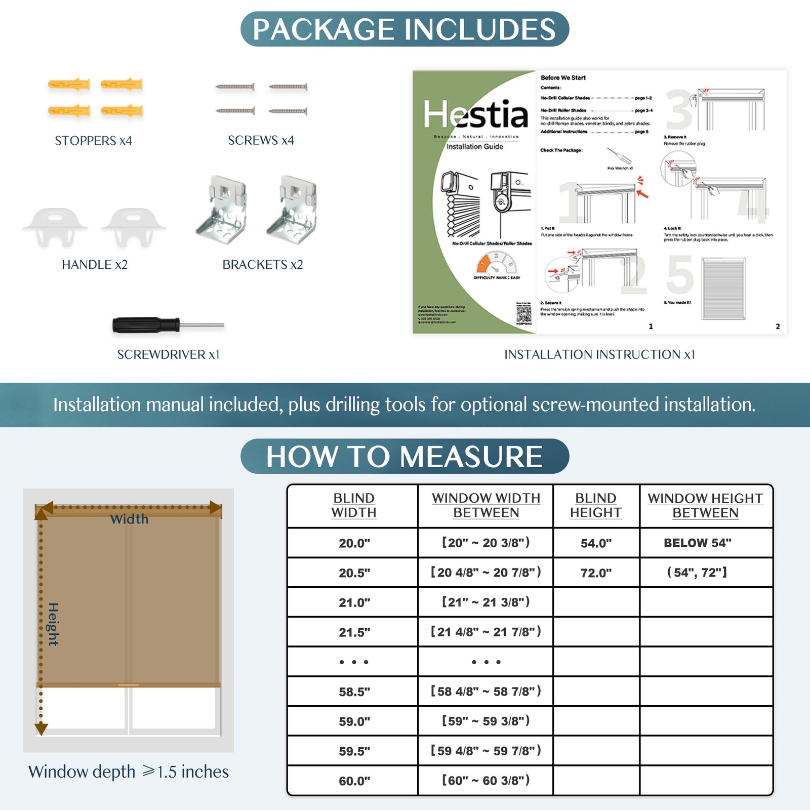 No Drill Waterproof 99% Blackout Cellular Shades Top Down Bottom Up(TDBU) Eas…