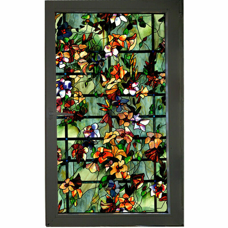 3D Static Cling Window Films Frosted Stained Camellia Glass Sticker Modern Decor