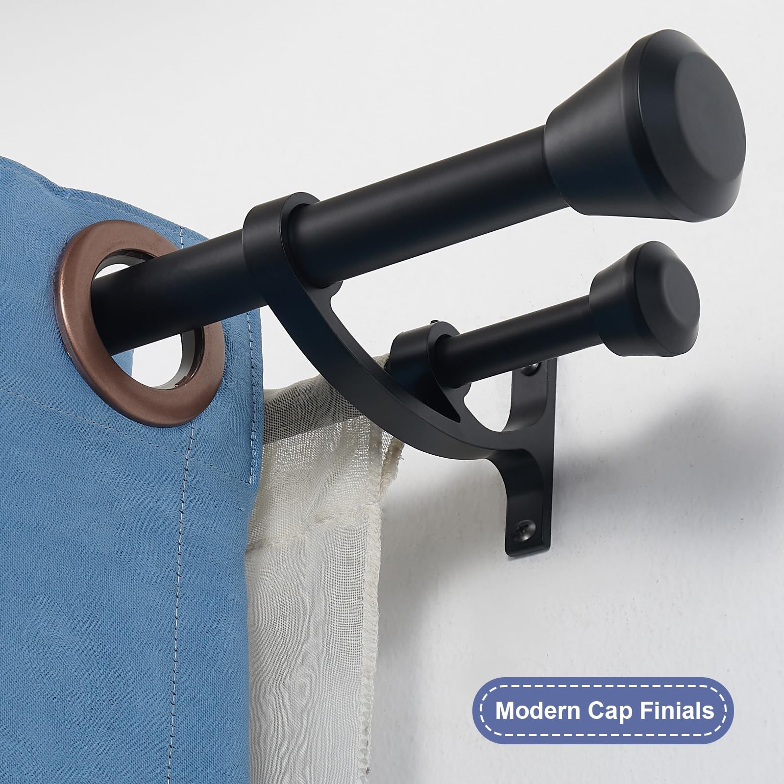 Matte Black Double Curtain Rods, 48 to 84 Inch, Heavy Duty 1-Inch Front and 5