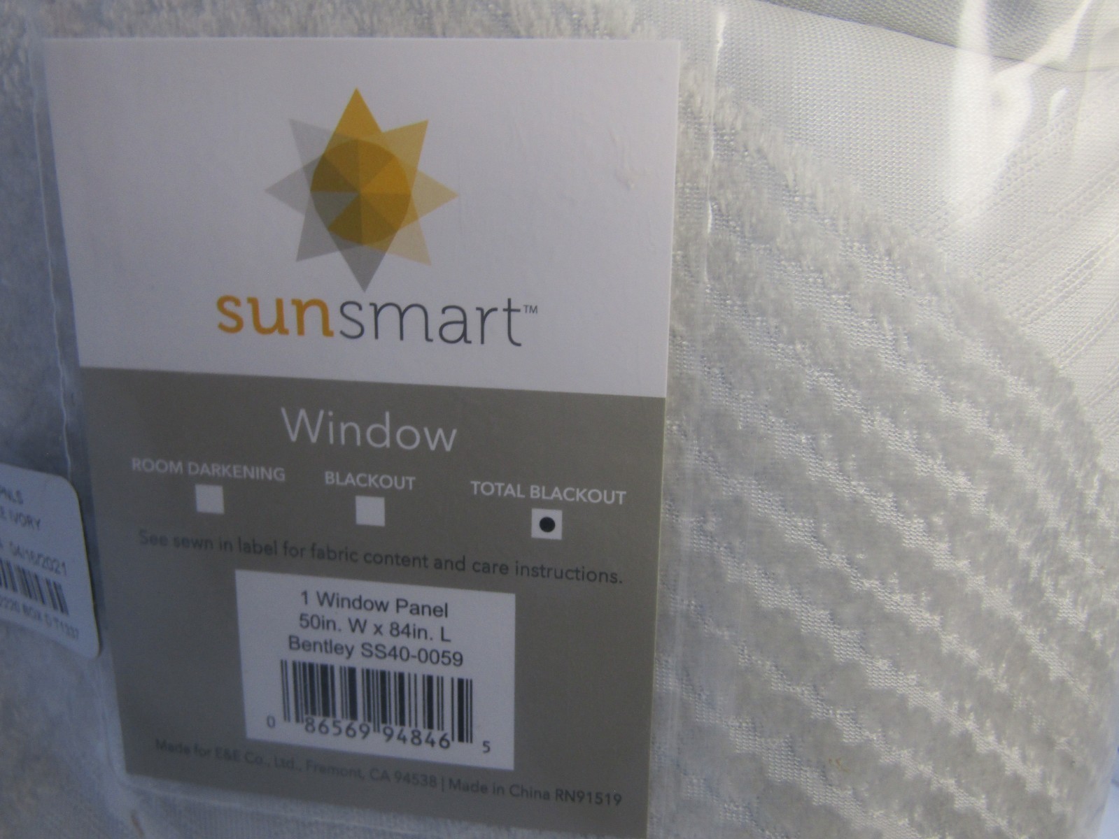 Sunsmart Window Blackout Panel Grommet Curtain 50in W x 84in L Bentley Ivory