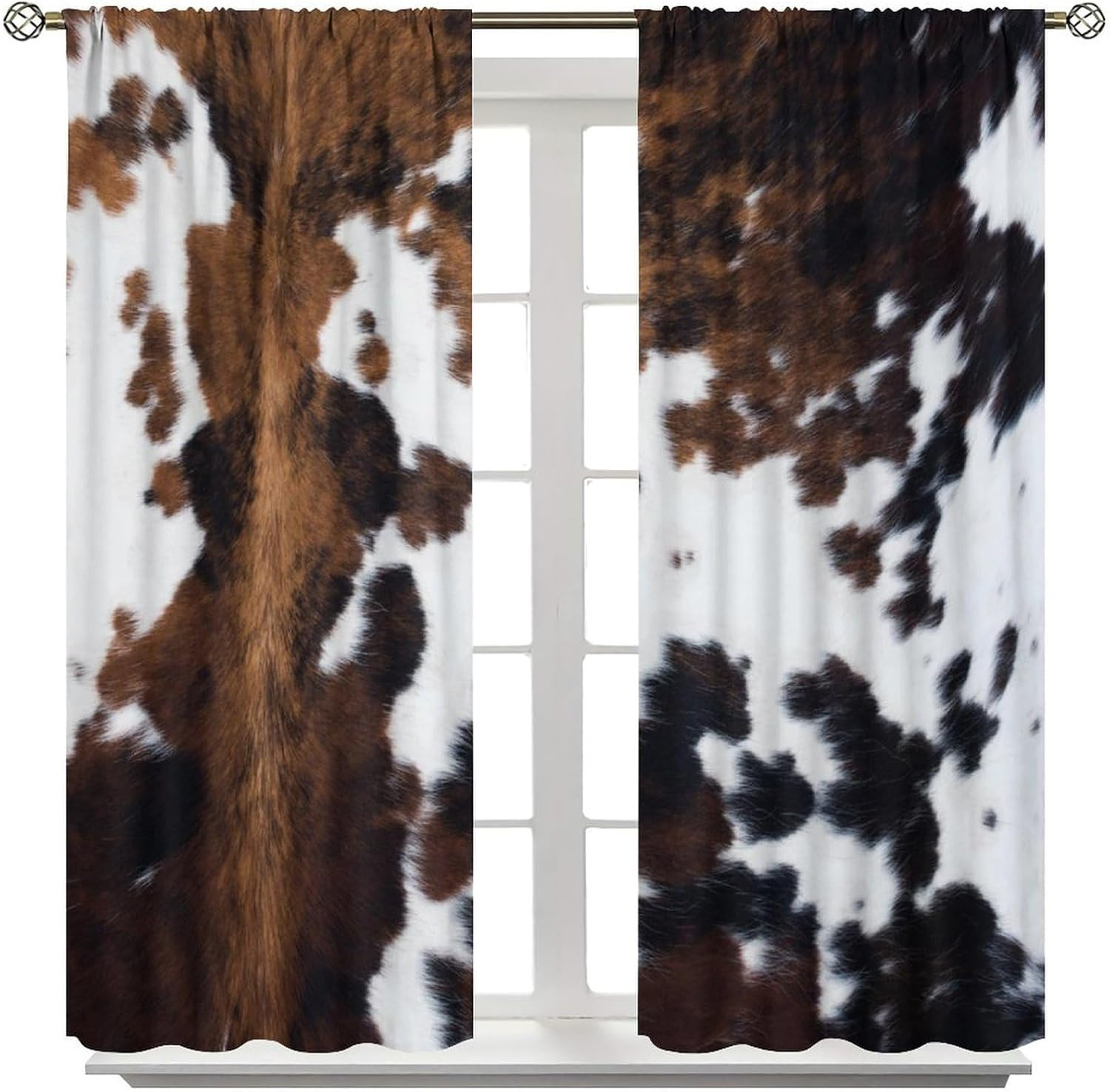 Rustic Cowhide Blackout Curtains – 2 Panels for Farmhouse Decor 84″x84