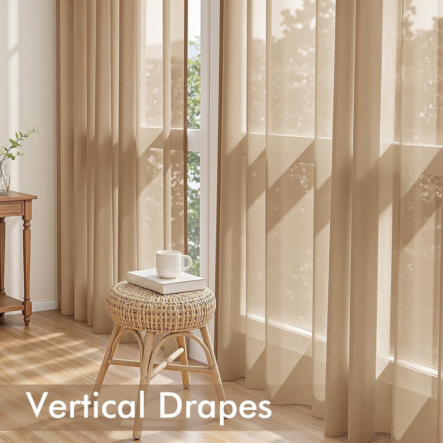 MIULEE Brown Sheer Curtains 63 Inches Long, 4 Panels Set, Rod Pocket Voile Drape