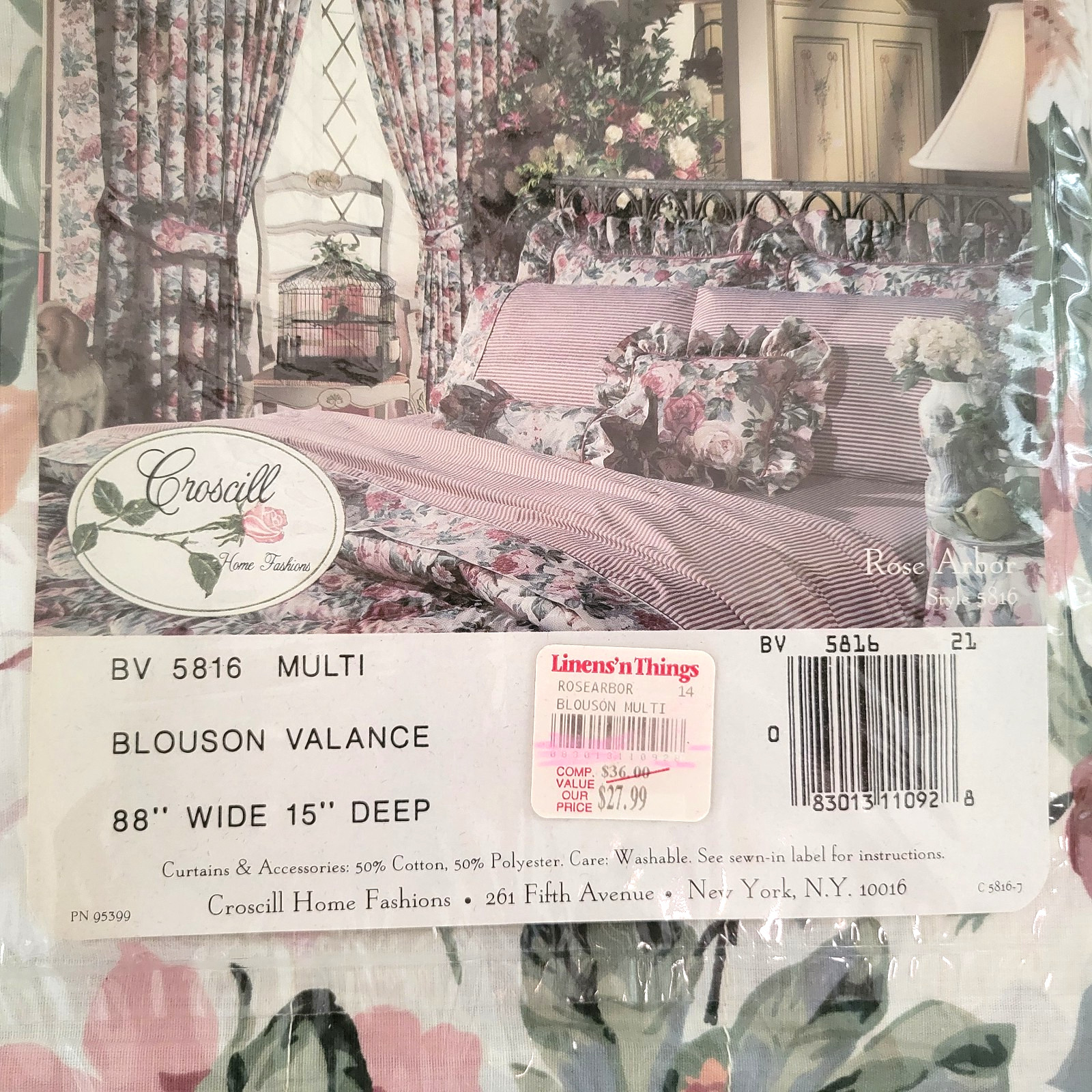 1 NEW Croscill Blouson Valance Floral Roses 88″ x 15″