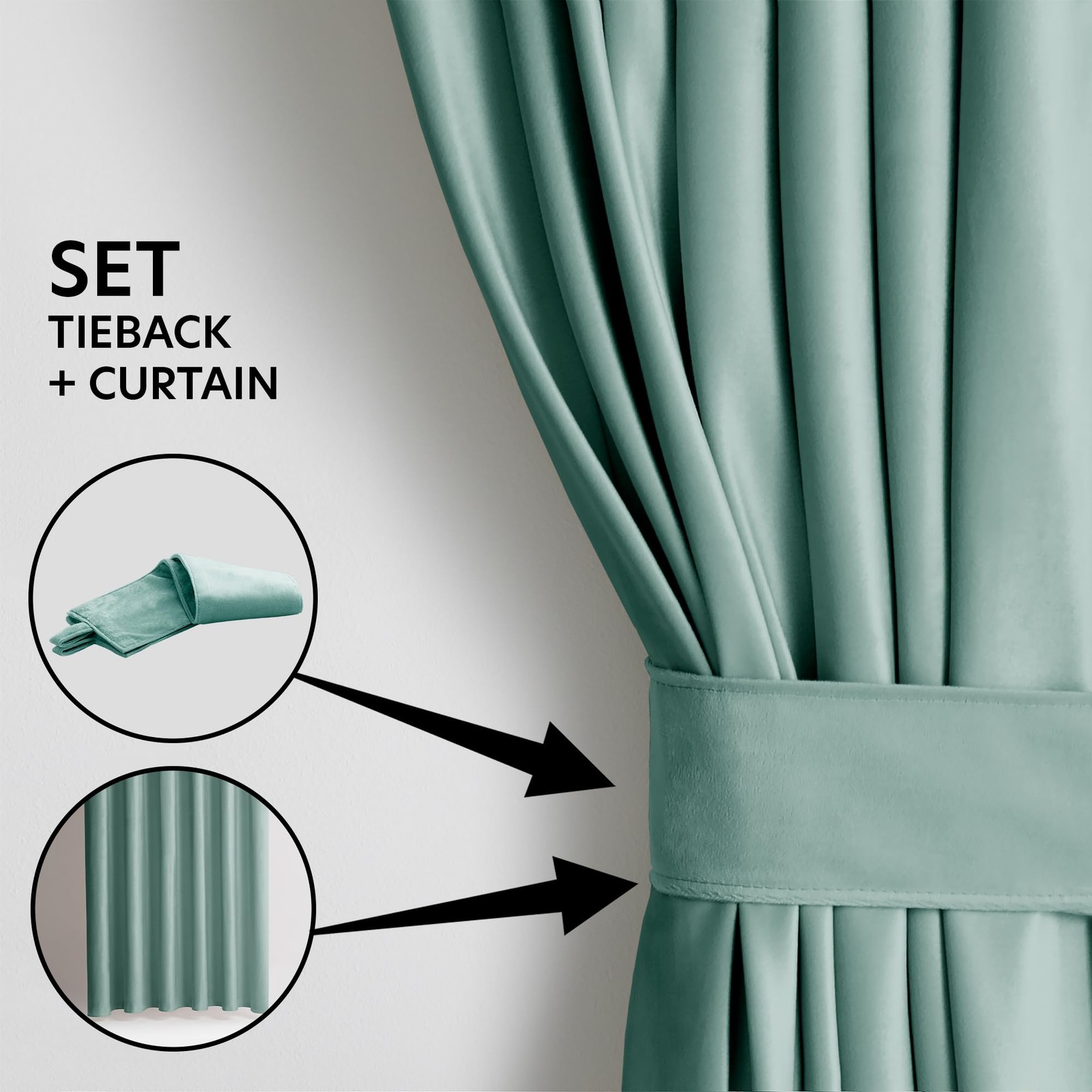 Restilo Set Curtain H 270 x W 140 cm with Tie Backs 54 x 10 cm Velvet Effect M…