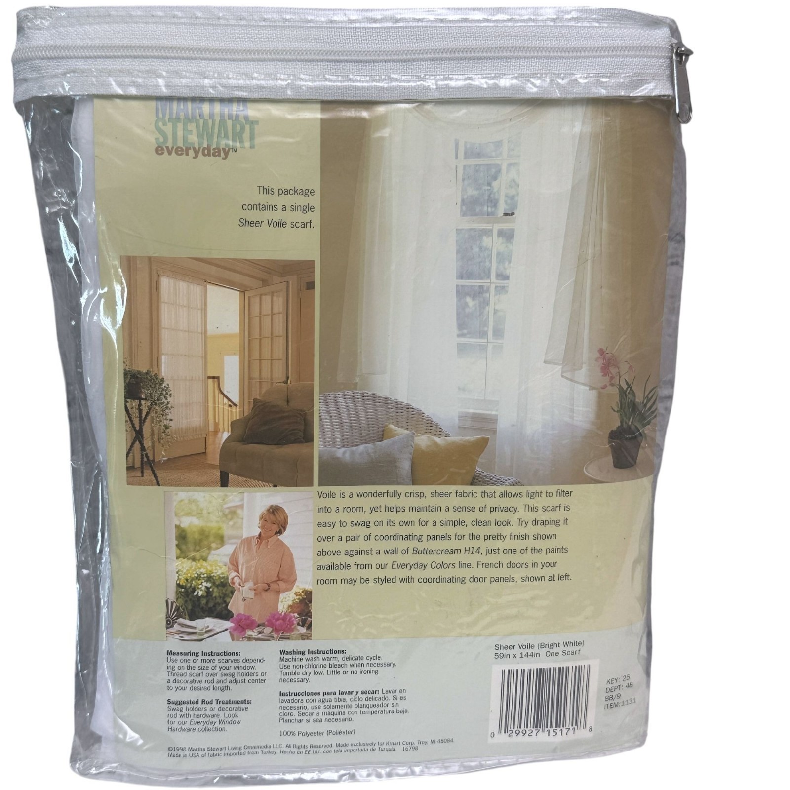 MARTHA STEWART Sheer Window Scarf White Voile 12ft Rectangle Vintage Curtain New