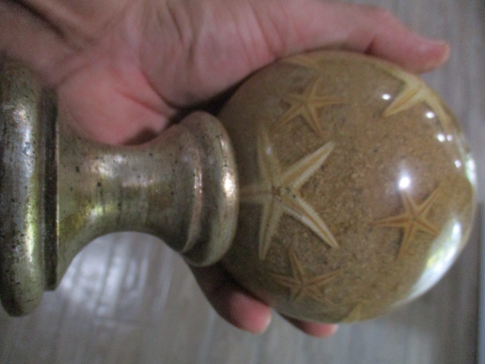 Murano Ocean starfish on sand sphere globe Curtain Rod Finial