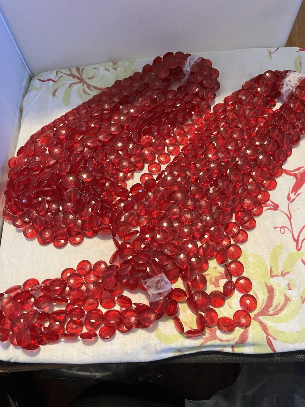 Vintage Curtain Red Faceted Acrylic Plastic Beads Strings for Curtains or Craft
