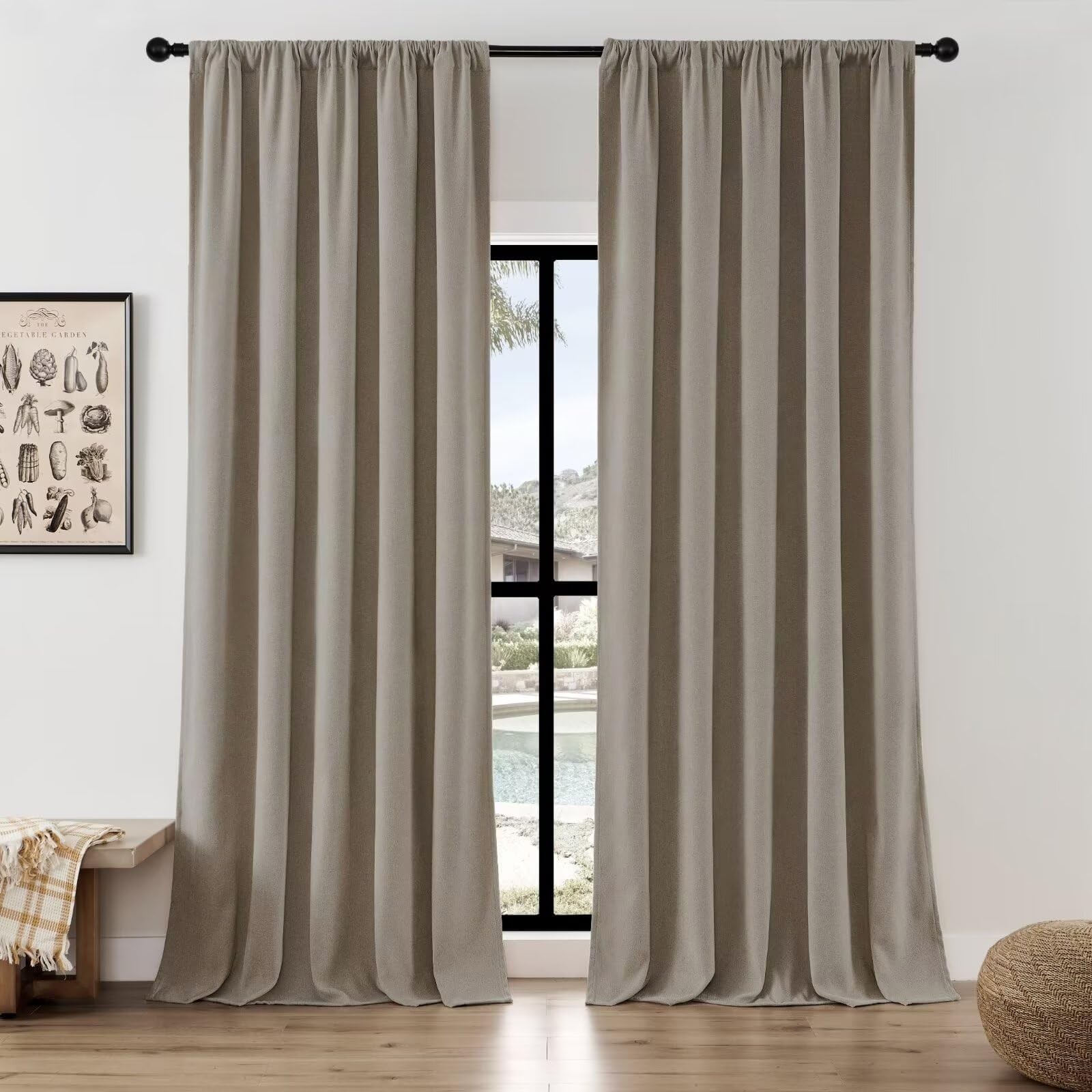 Joydeco Faux Linen Curtains 52×84 Inch Set of 2, Thick Linen, Light Filtering