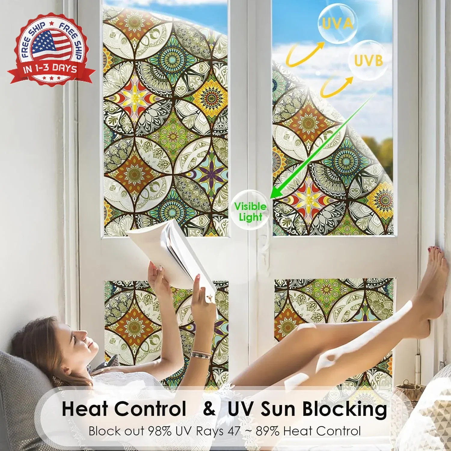 DKTIE Static Cling Decorative Window Film with Installation Tools Non Adhesive P