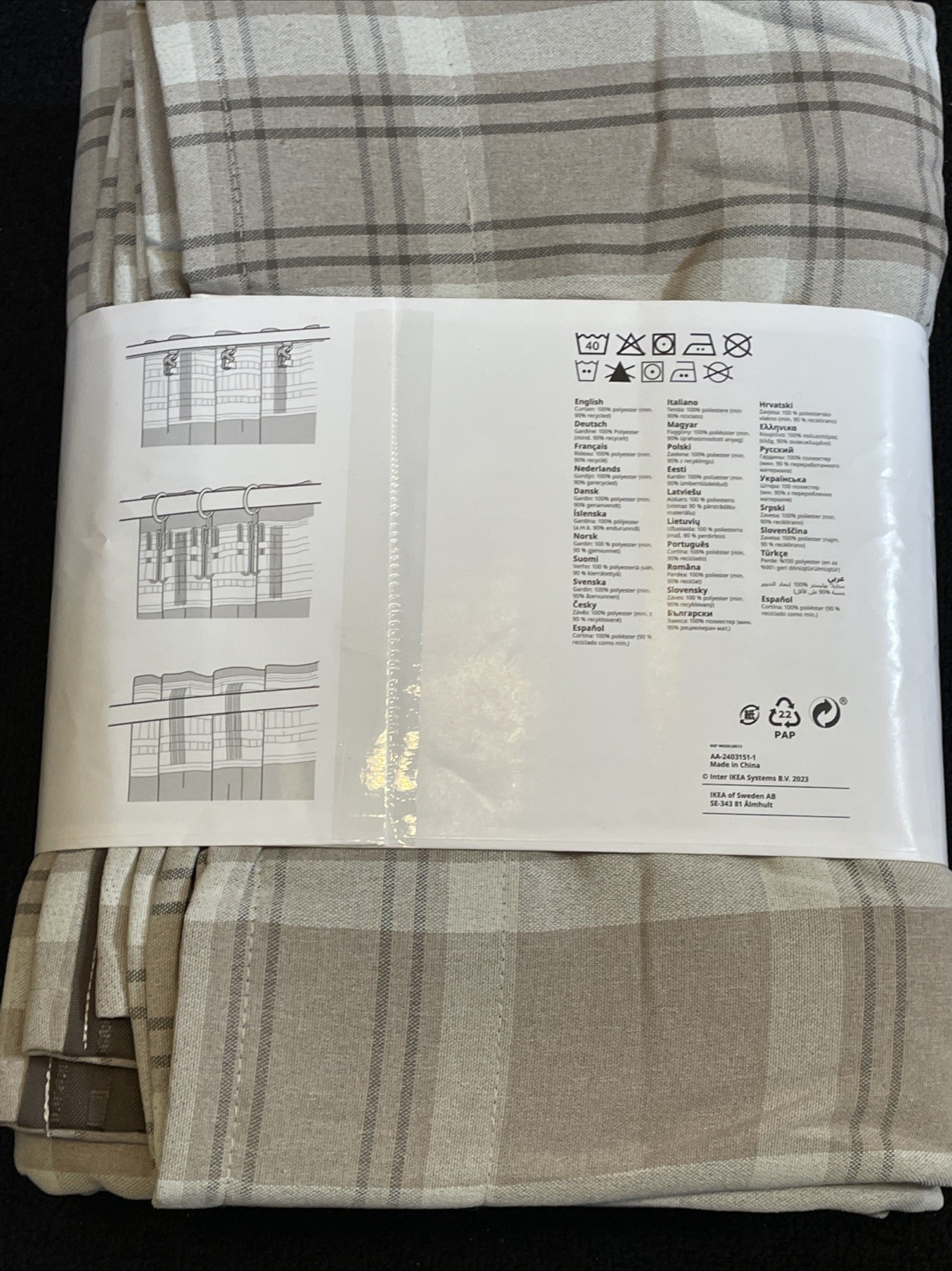 New IKEA HAGGVECKMAL 57″x 84″ Neutral Brown Plaid Curtain Panel Set 005.702.36