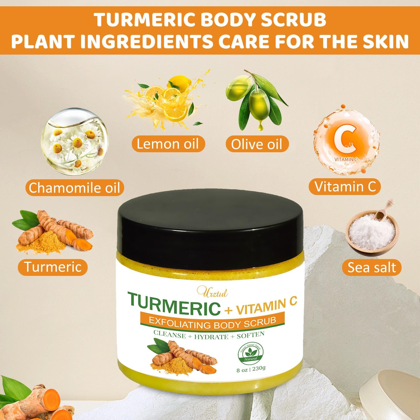 Turmeric Body Scrub Tumeric Oil Set, Natural Soothing 8 Ounce (Pack of 1)