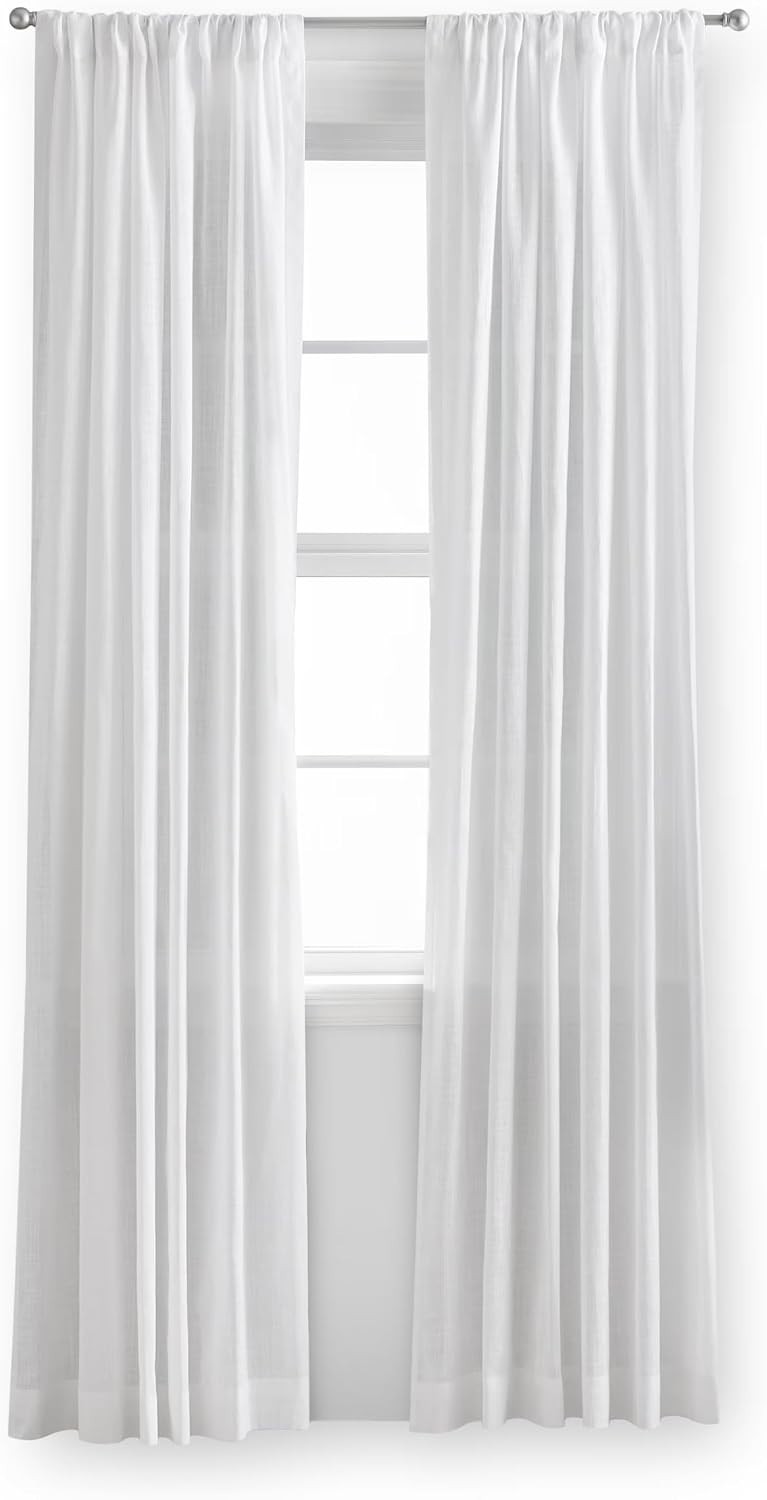 100% Cotton Indoor Sheer Rod Pocket Single Curtain Panel , White , 50″ W x 63″L