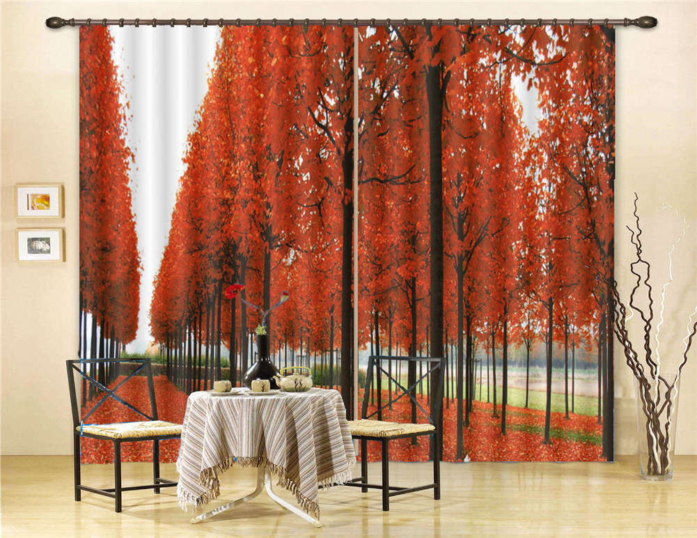 A Forest Of Red Leaves 3D Curtain Blockout Photo Printing Curtains Drape Fabric