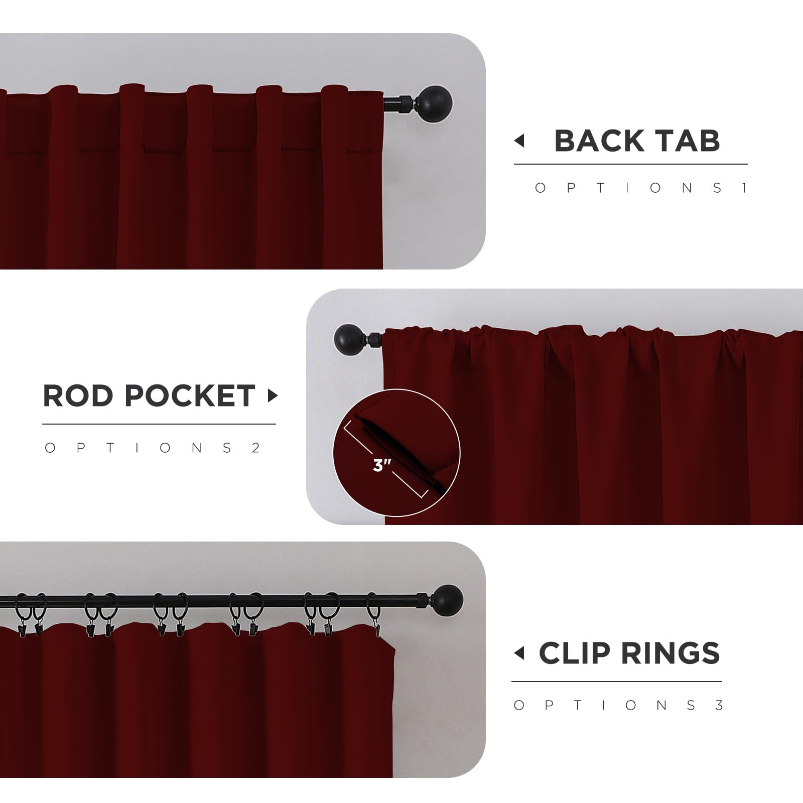 CUCRAF Blackout Curtains 54 Inches Length 2 Panels Set, Rod Pocket and Back Tab