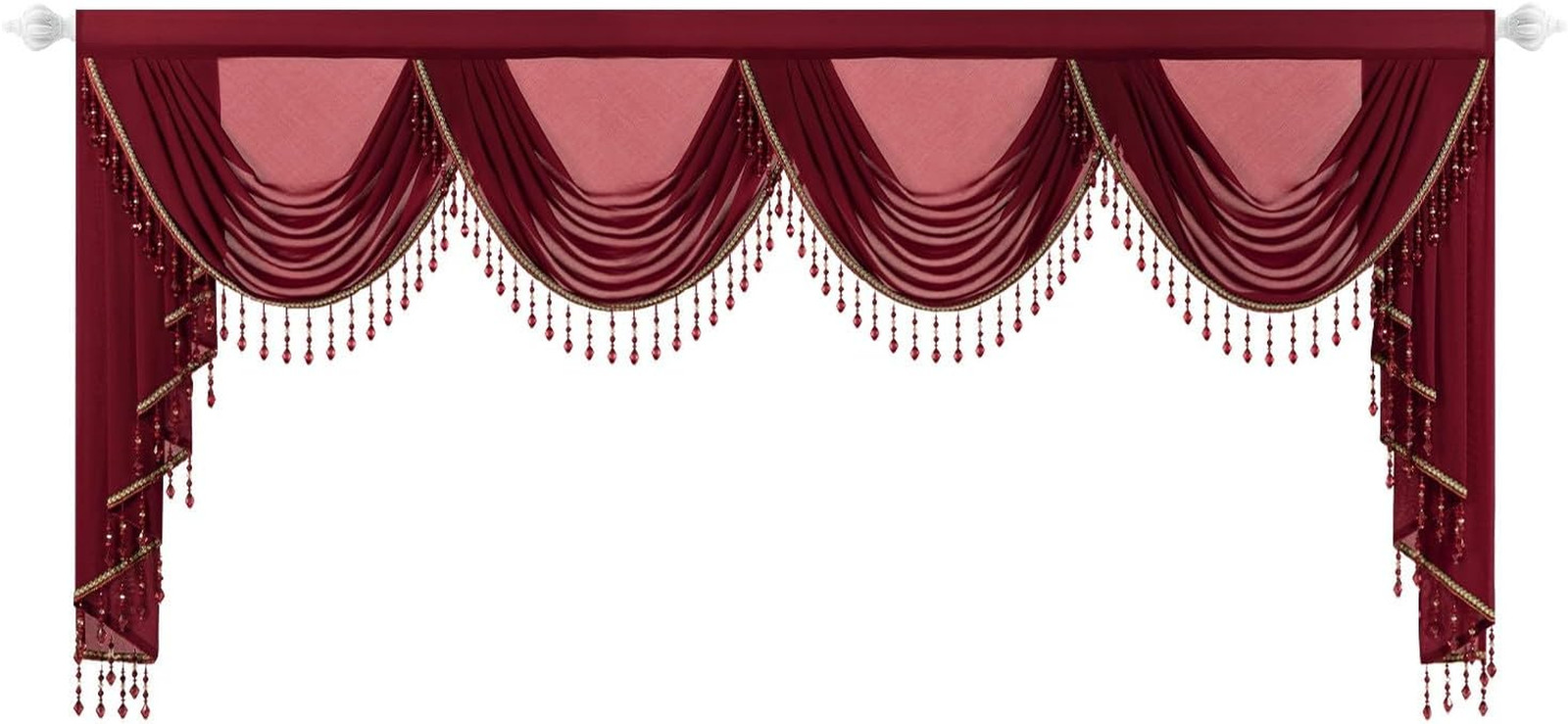 Extra Wide Burgundy Sheer Waterfall Valance, Vintage Style Voile Curtains for Sl