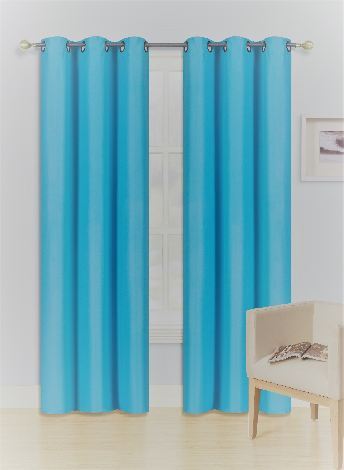 2PC Foam Lined Heavy Thick Blackout Grommet Window Curtain Panels KK92 Aqua