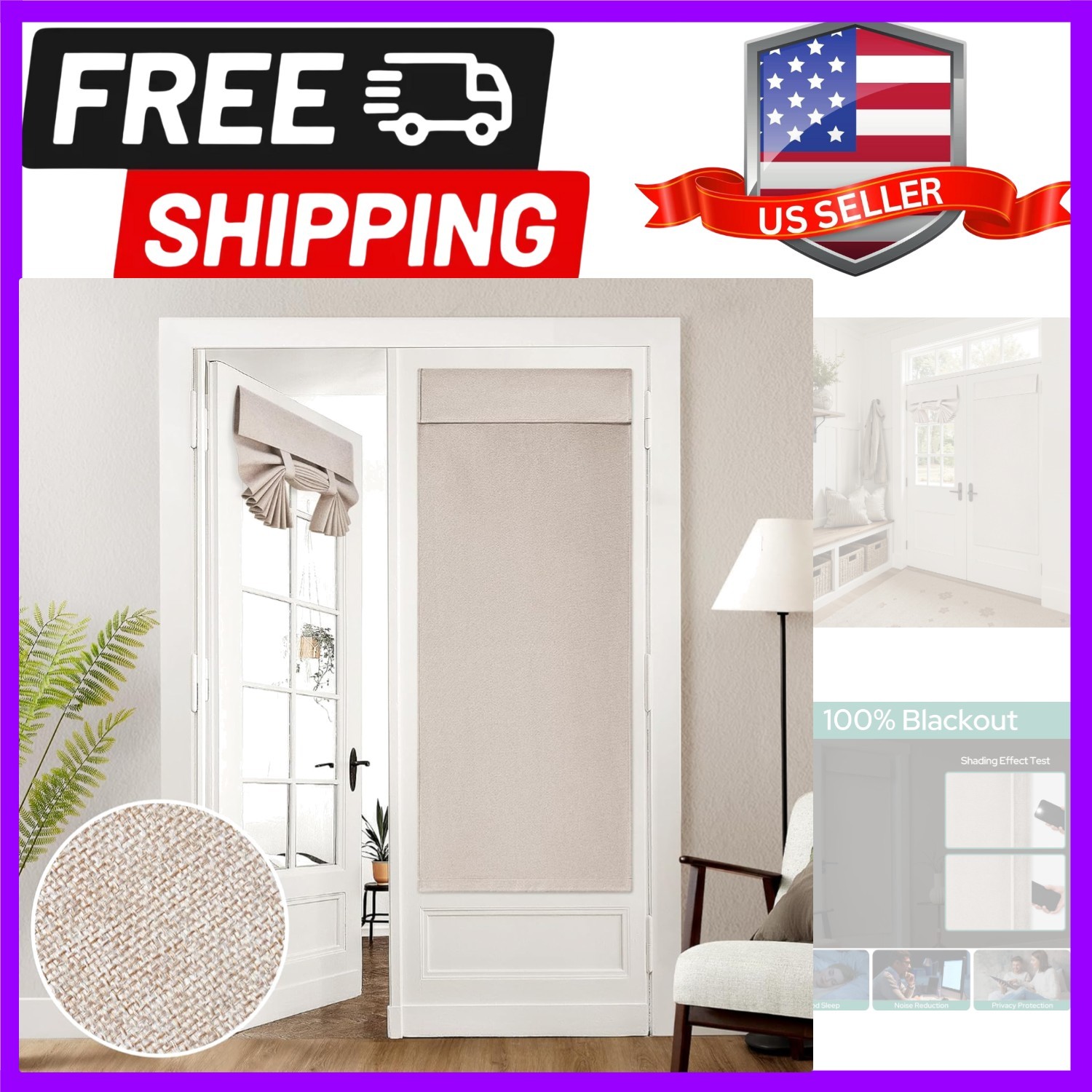 100% Linen Blackout French Door Curtains, Modern Farmhouse Privacy Door Windo…