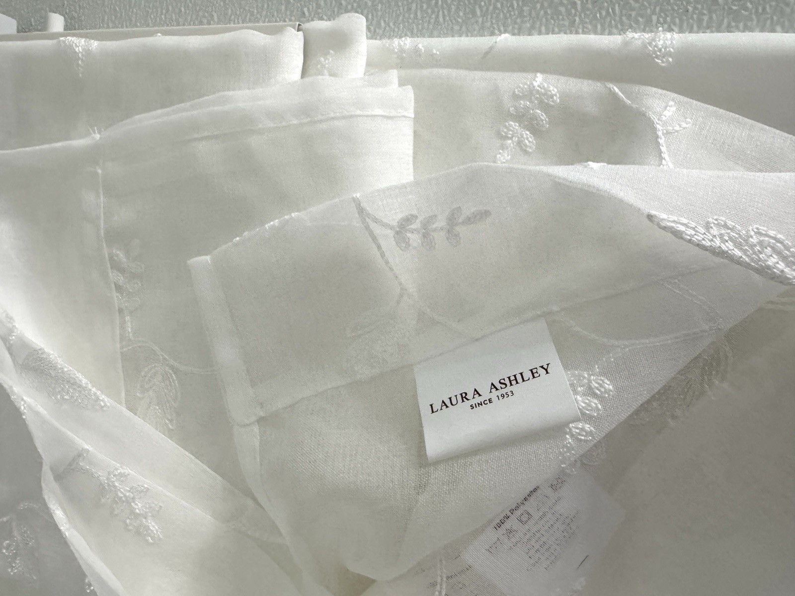 Laura Ashley Window Curtains 4 Panels 38 x 96″ Cream Embroidered Sheer Daventry
