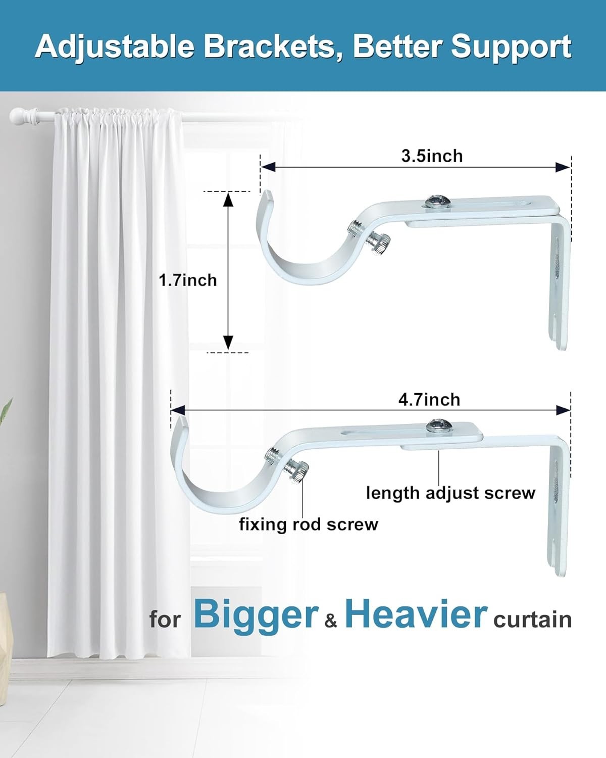 Versatile White Curtain Rod Set – 30-84 Inches, Sturdy Alloy Steel with Brackets