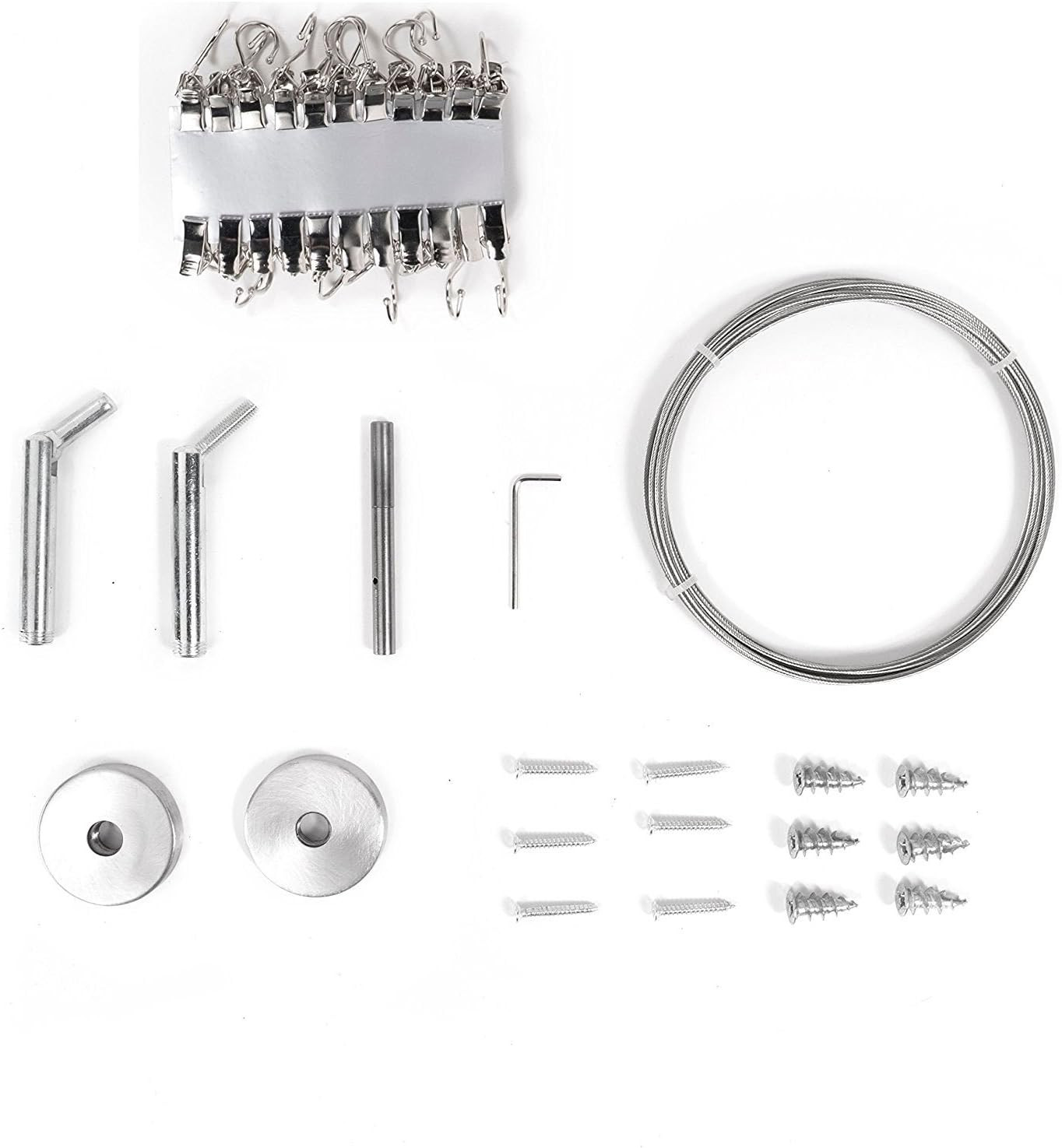 Fasthomegoods Window Decor Drapery Curtain Wire Rod Set with 24 Clips Stainless