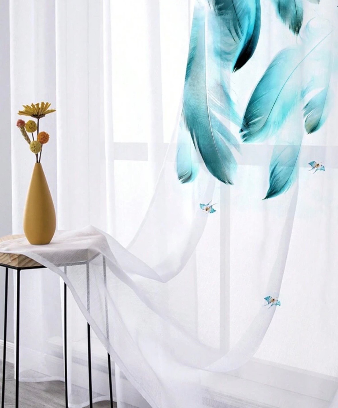 Blue Feather, and Butterfly (2 Pc.) sheer/ curtains 95″x 54″