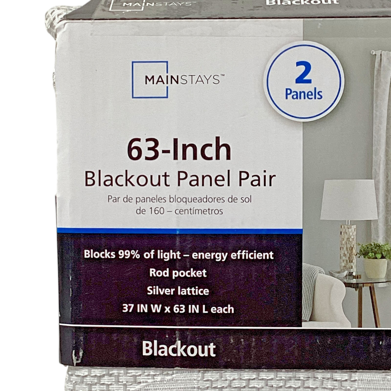 Mainstays: 99% Blackout Lattice Textured Grommet Curtain Panel Pair, 37x 63 in.