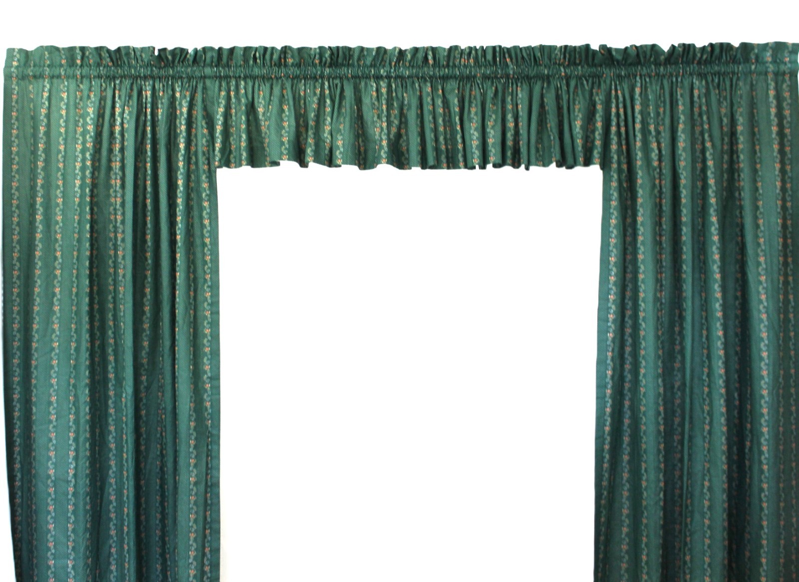 Vtg 1980s Custom Drapery Ensemble 198×67 Green Floral Vine Lined Curtain Panels