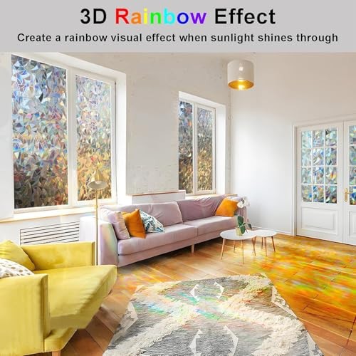 Window Privacy Film Stained Glass Window Film 17.5 x 78.7 Inch Rainbow