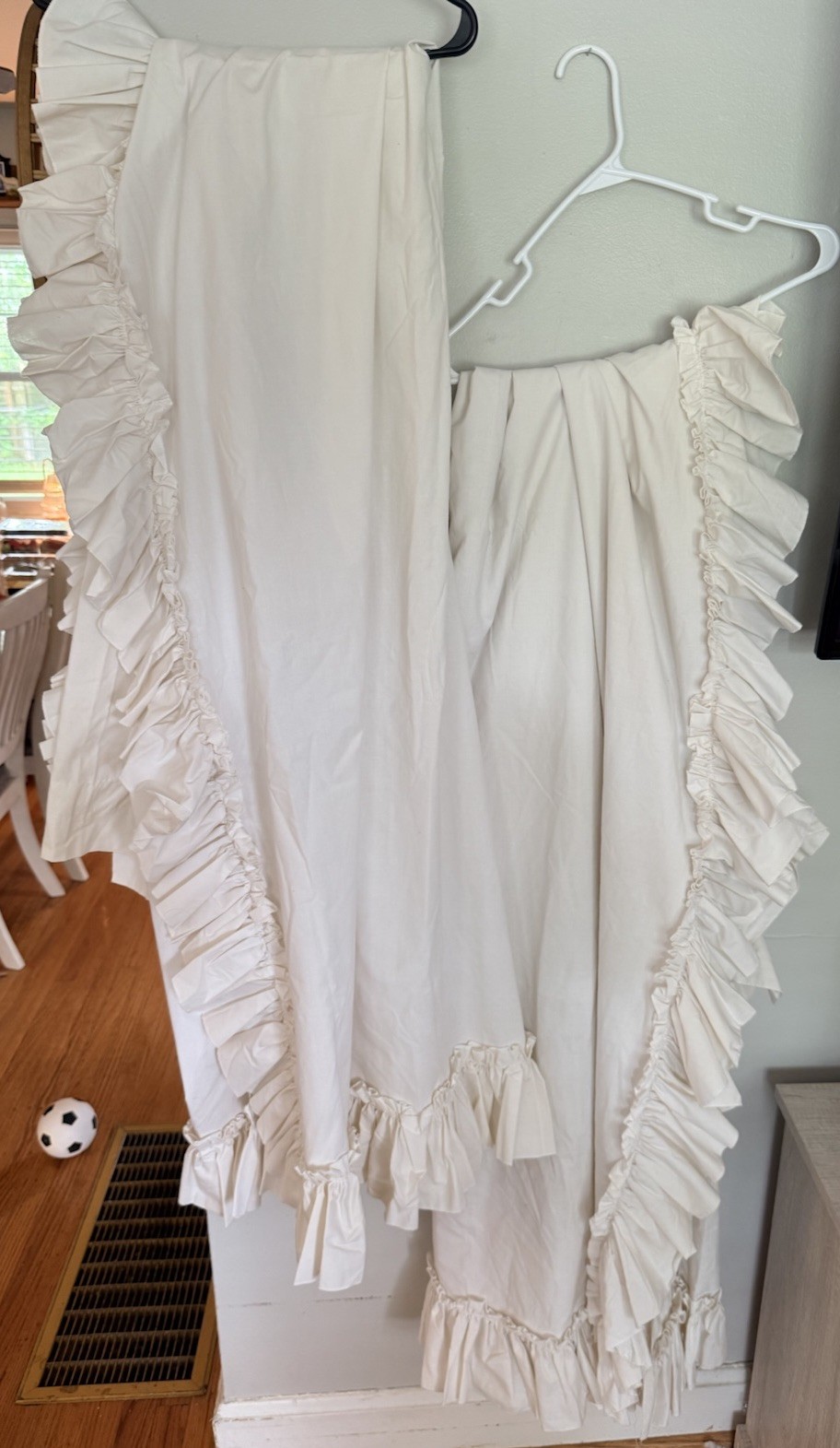 PAIR (2 PANELS) Off White Curtains Ruffle Edge 84”x80”