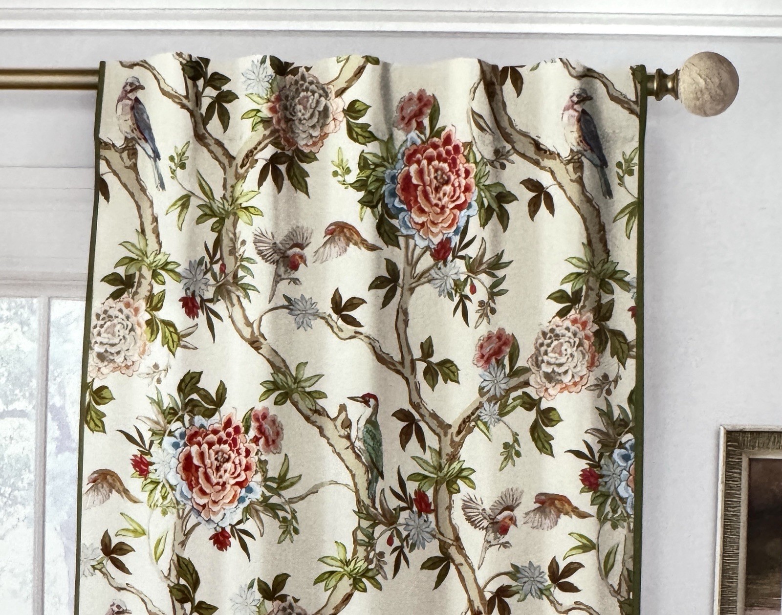 Lillian August Window Curtains 2 Panels 38 x 96″ Cream Birds Drapers Back Tab