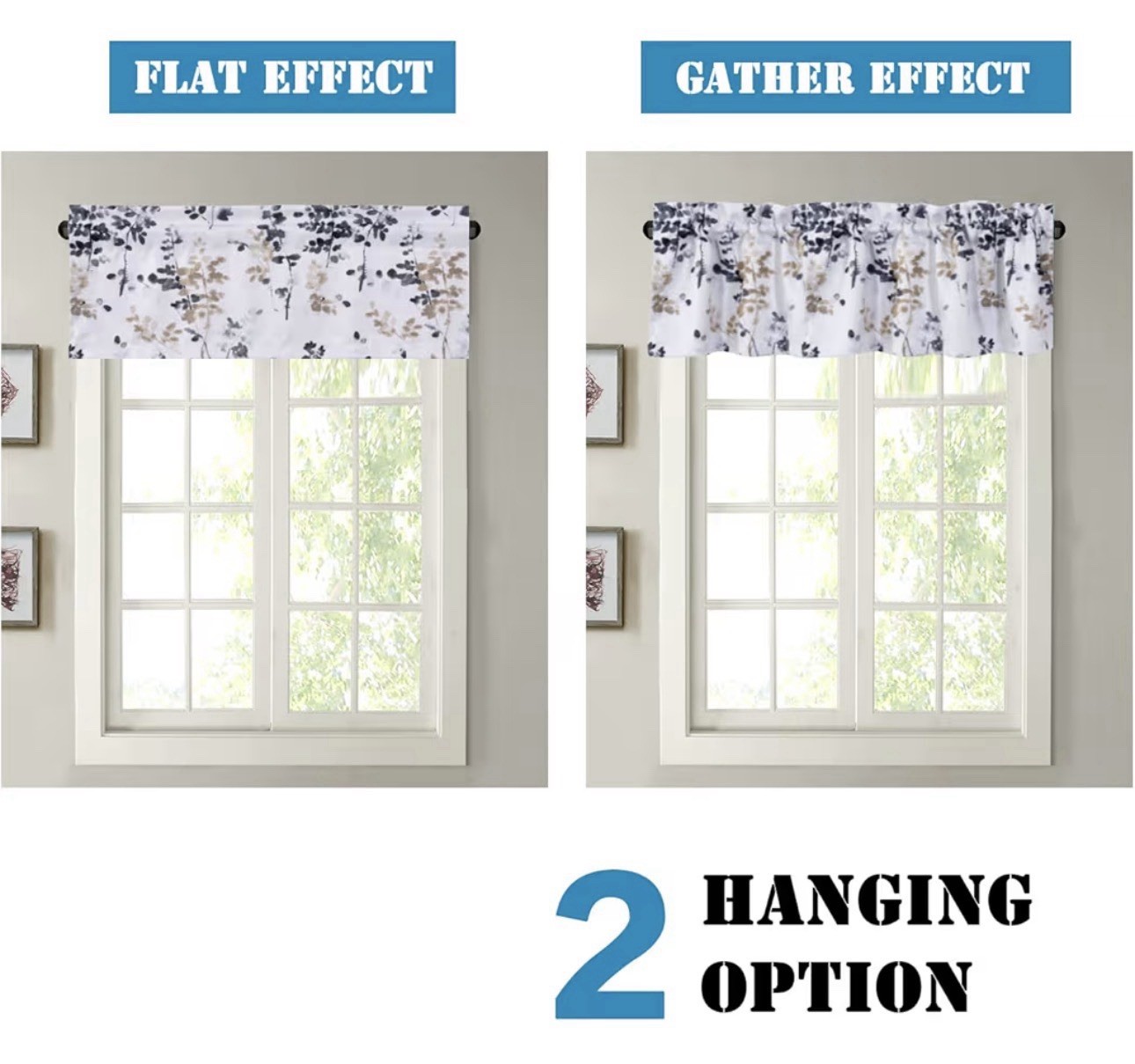 Valance Bluestone/Taupe 52×18 1Panel Thermal Insulated Rod Pocket Window Curtain