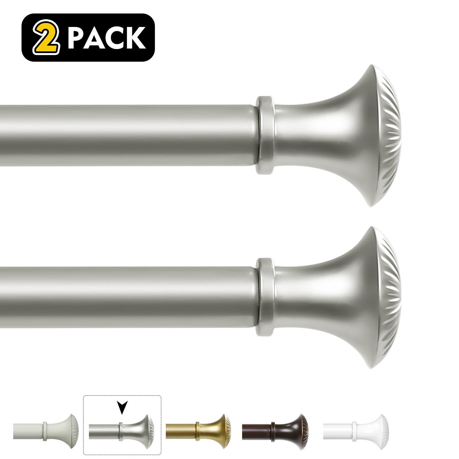 1-2 Pack 5/8″ Dia Telescoping Double Curtain Rods with Trumpet Finials, 28″-120″